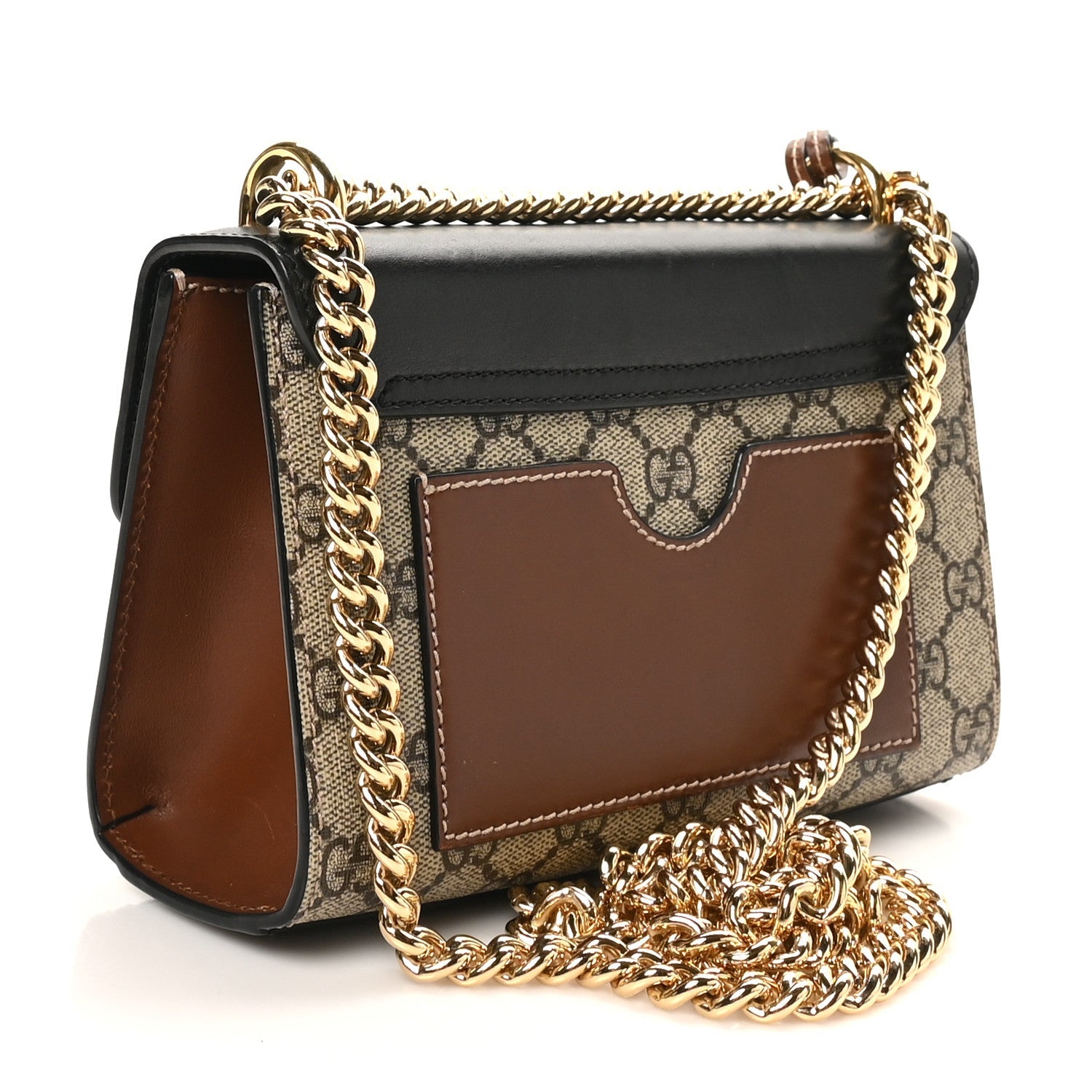 GG Supreme Monogram Calfskin Small Padlock Shoulder Bag Beige Black Cuir