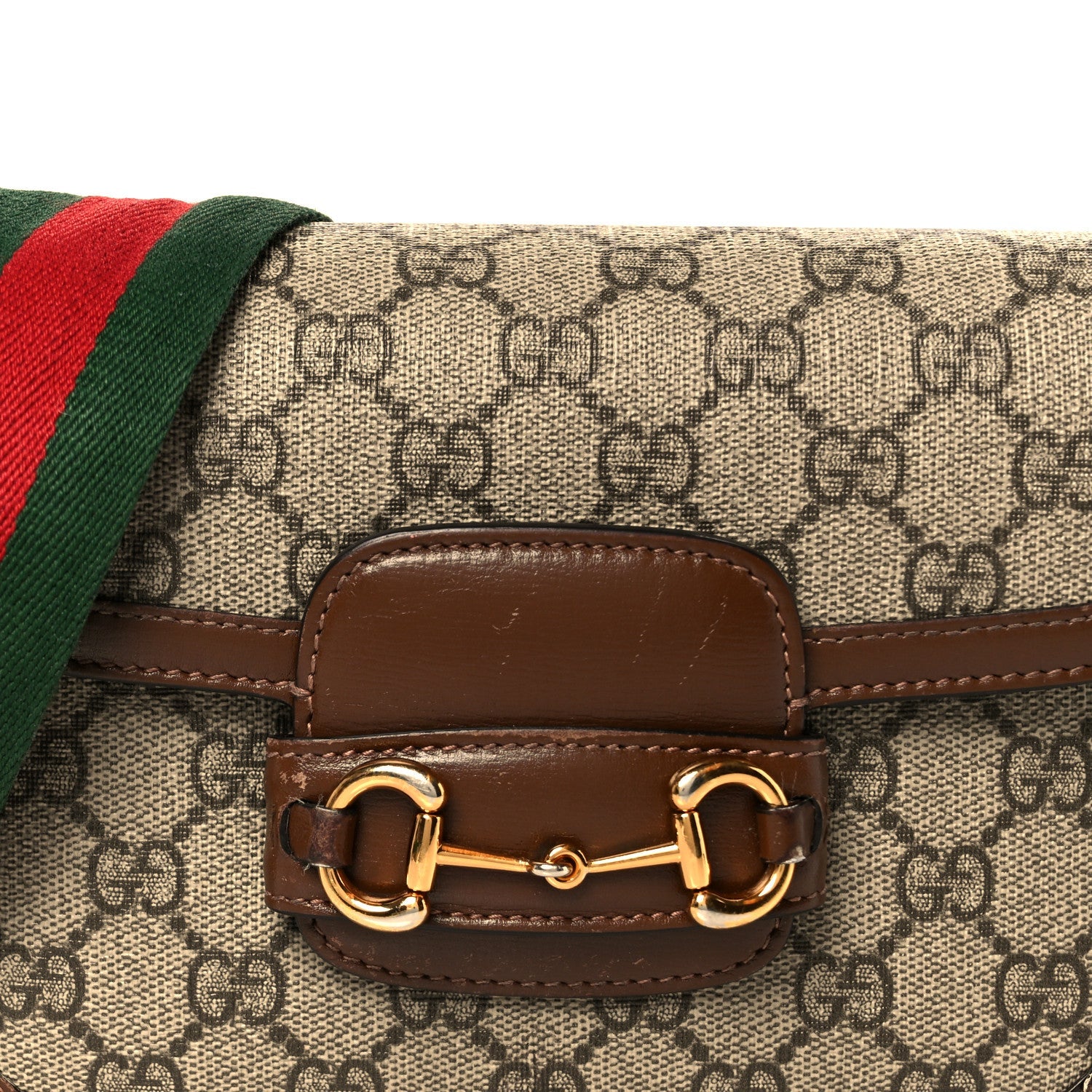 GG Supreme Monogram Web Mini Horsebit 1955 Shoulder Bag Beige Brown Sugar