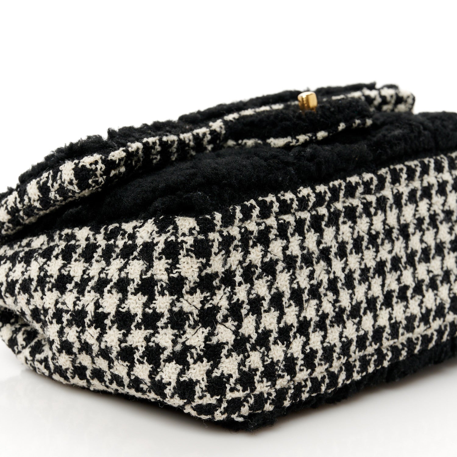 Shearling Sheepskin Tweed Quilted Single Flap Black