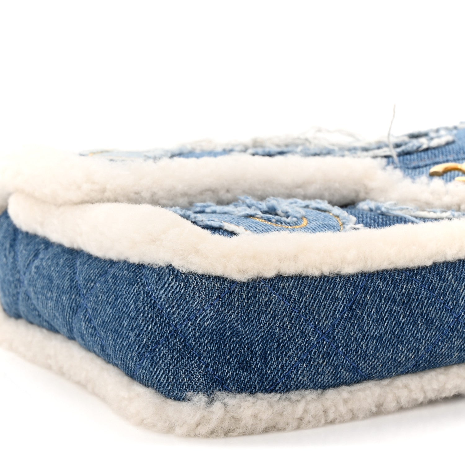 Denim Shearling Hieroglyph Flap Blue