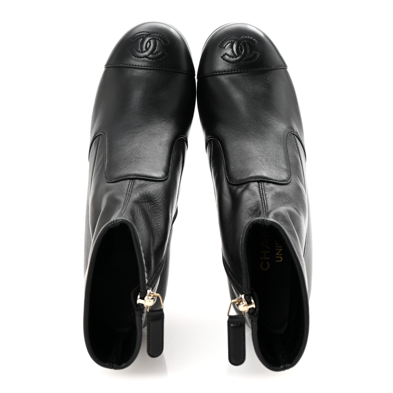 Stretch Lambskin Cap Toe CC Short Boots 35 Black