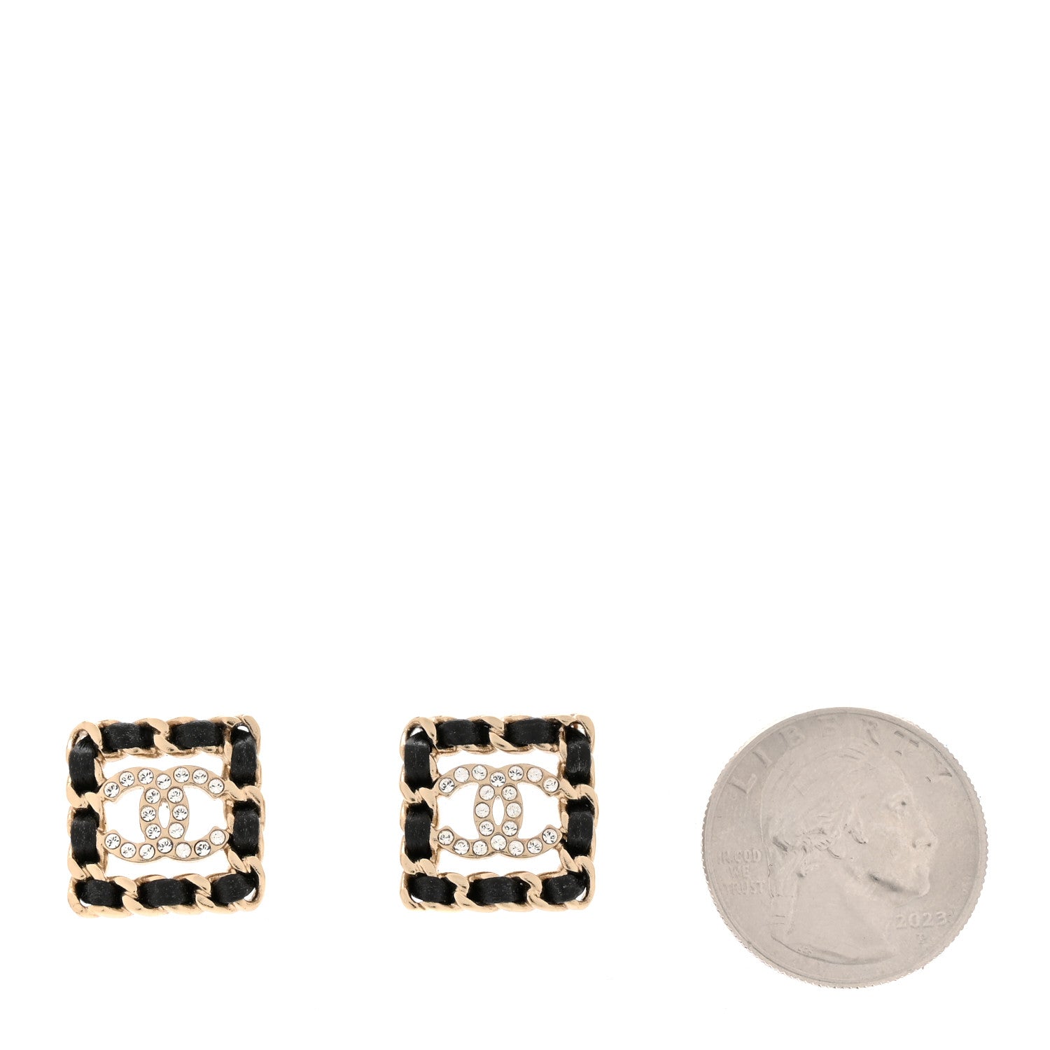 Crystal Lambskin Chain Sergeant Chanel Stud Earrings Black Gold