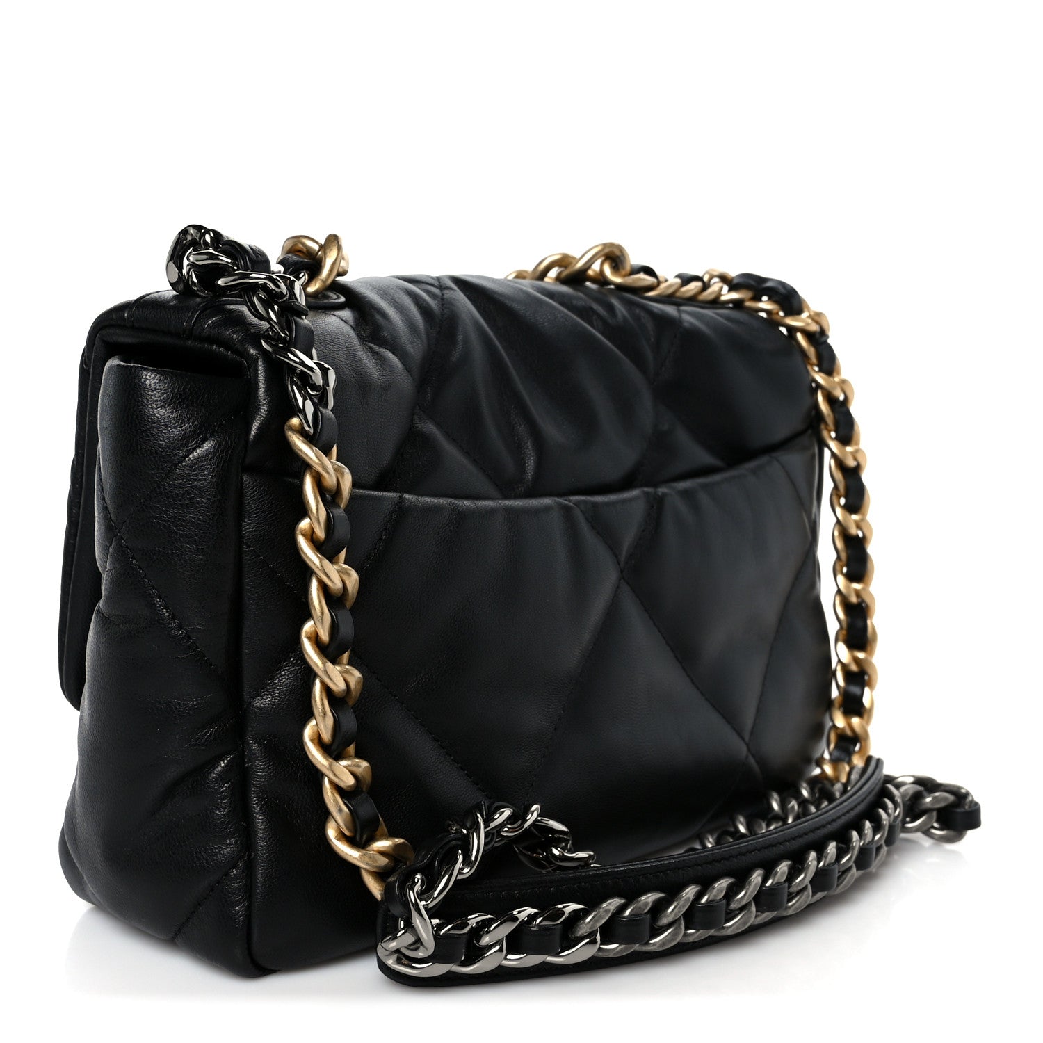 Shiny Goatskin Quilted Medium Chanel 19 Flap Black