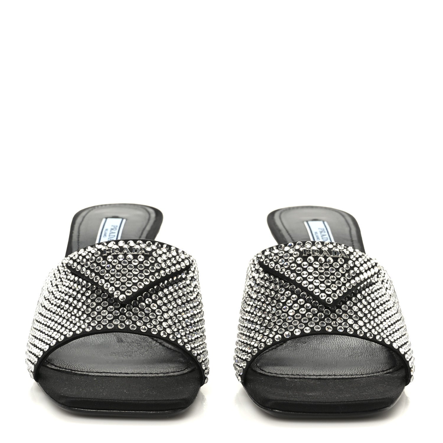 Satin Crystal Logo 65mm Slide Sandals 36 Cristal