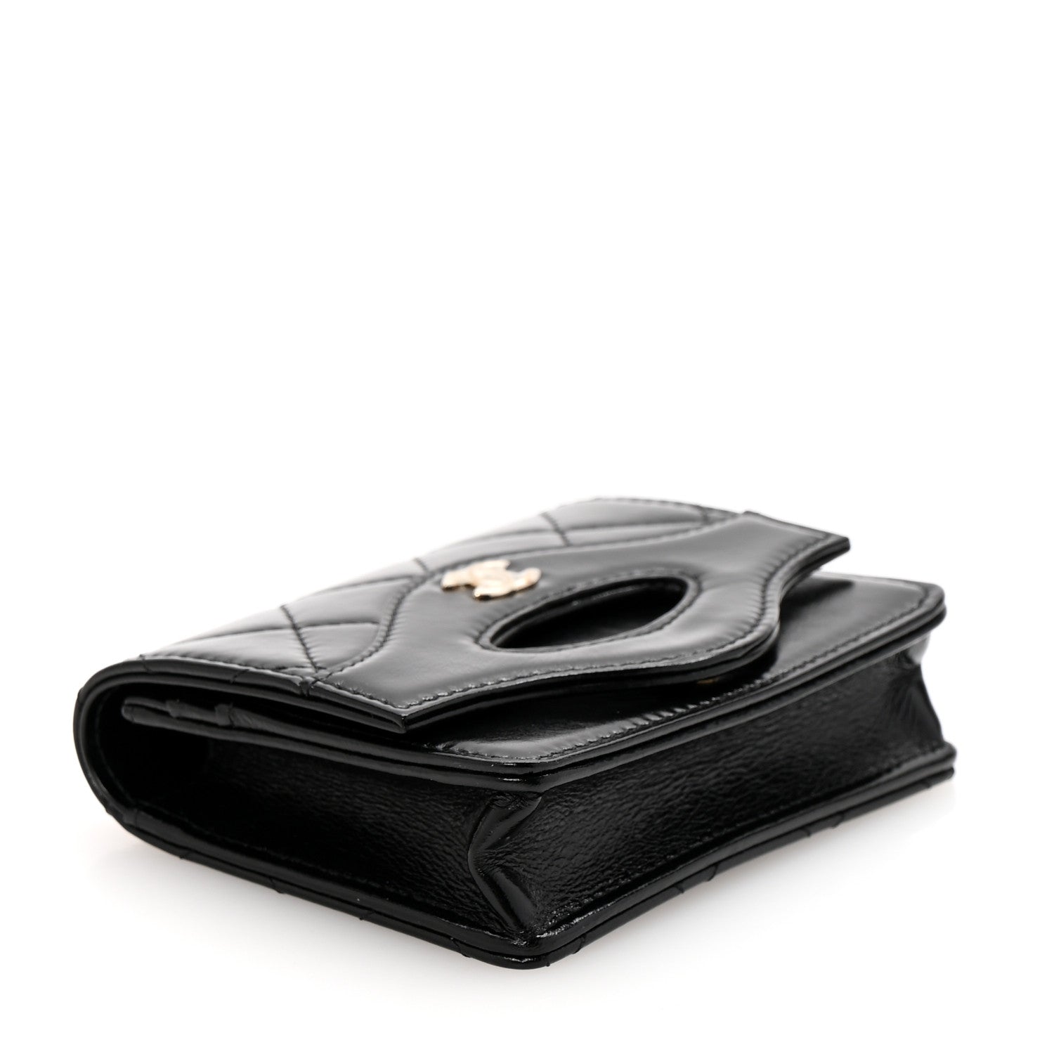 Shiny Crumpled Calfskin Quilted 31 Card Holder Wallet Black
