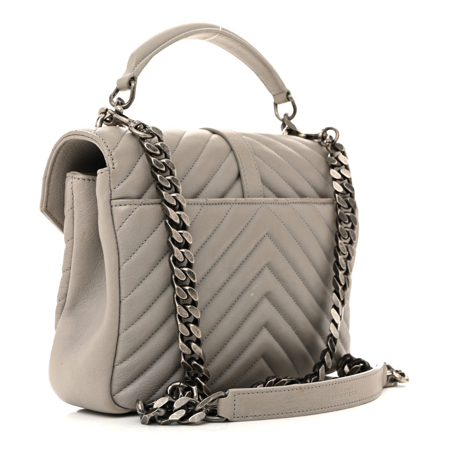 Sheepskin Matelasse Chevron Monogram Medium College Bag Light Grey