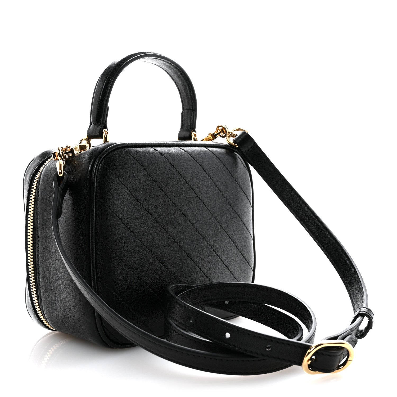 Sakai Be Green Calfskin Diagonal Stitched Blondie Top Handle Bag Black