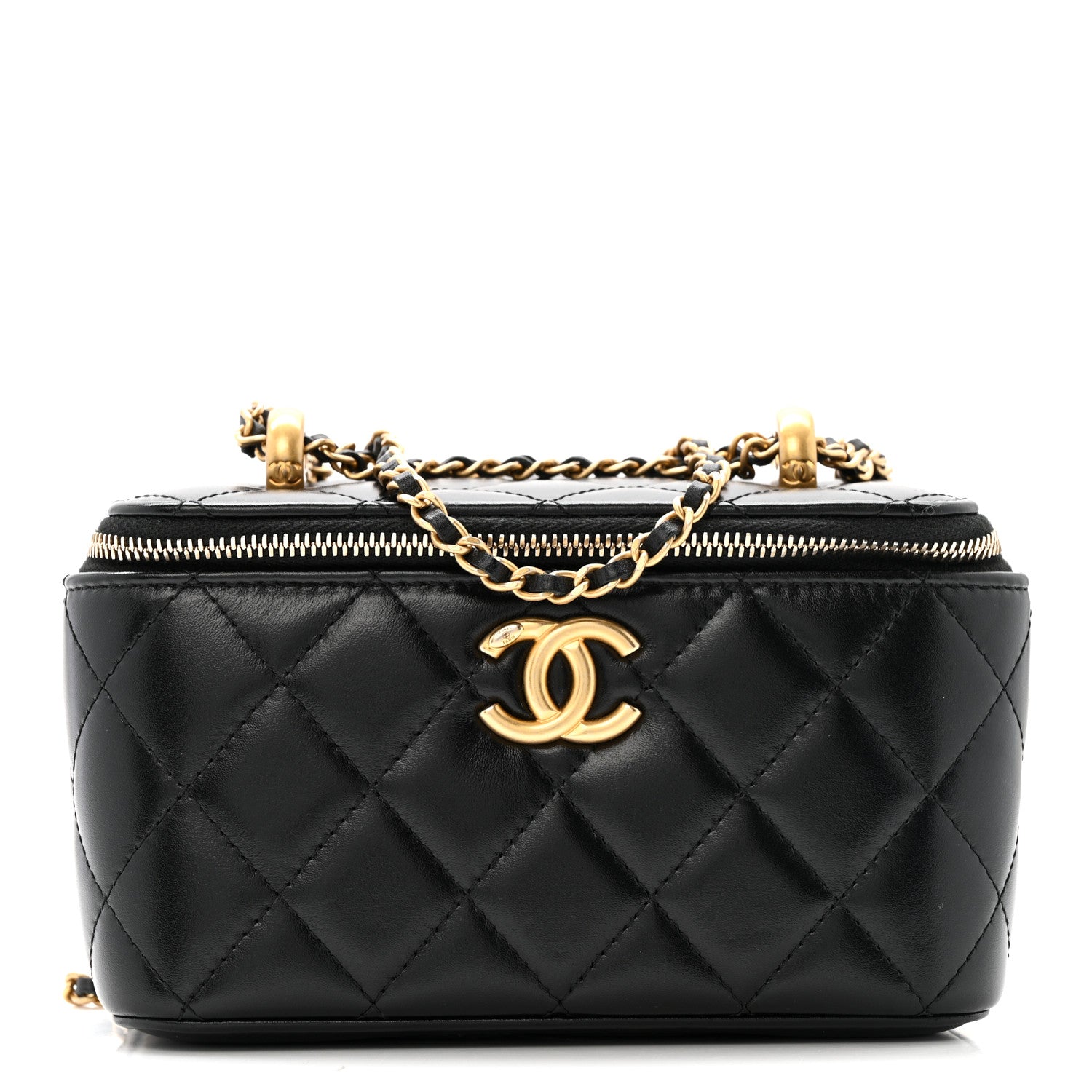 Calfskin Quilted Perfect Fit Vanity Case With Chain Black