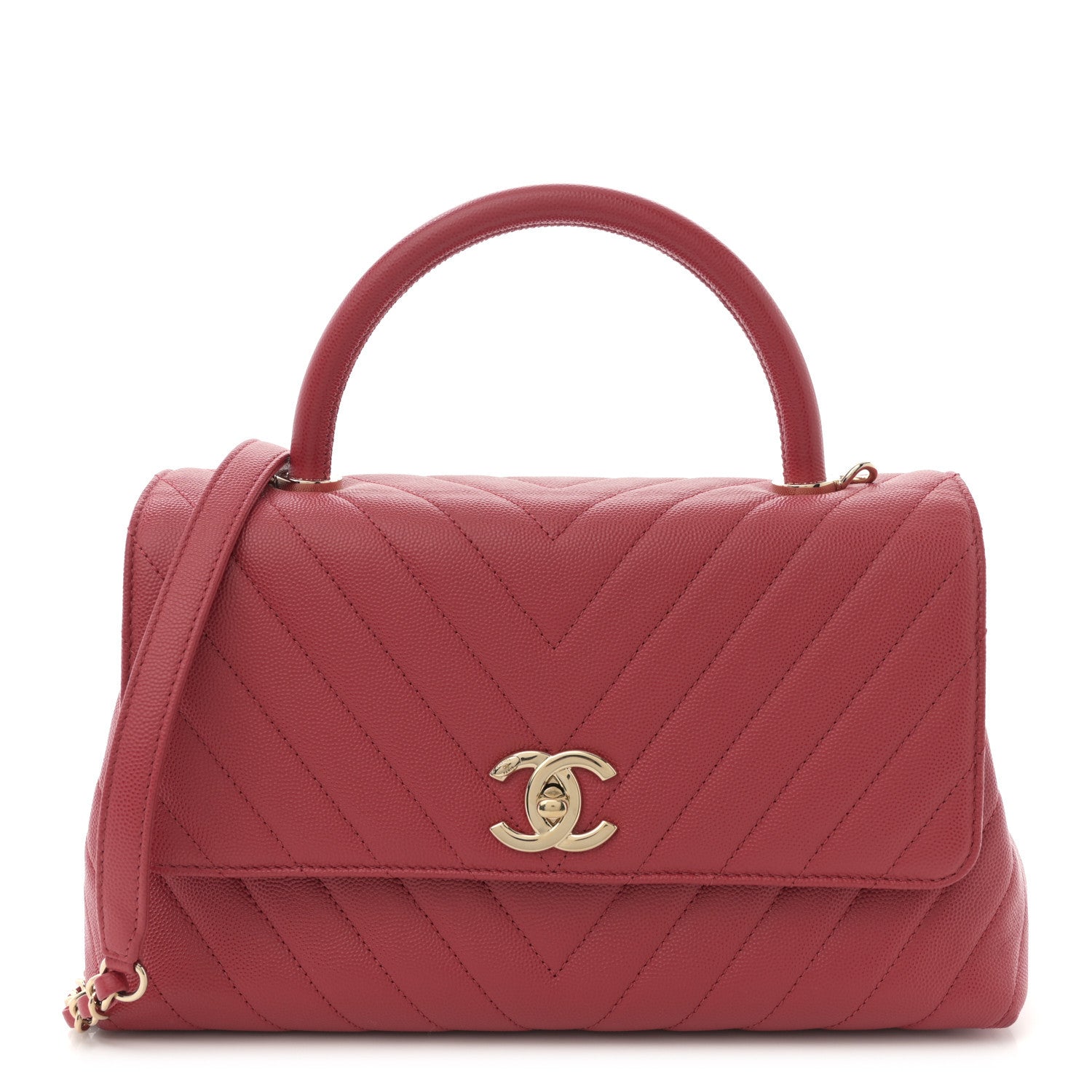 Caviar Chevron Quilted Small Coco Handle Flap Red