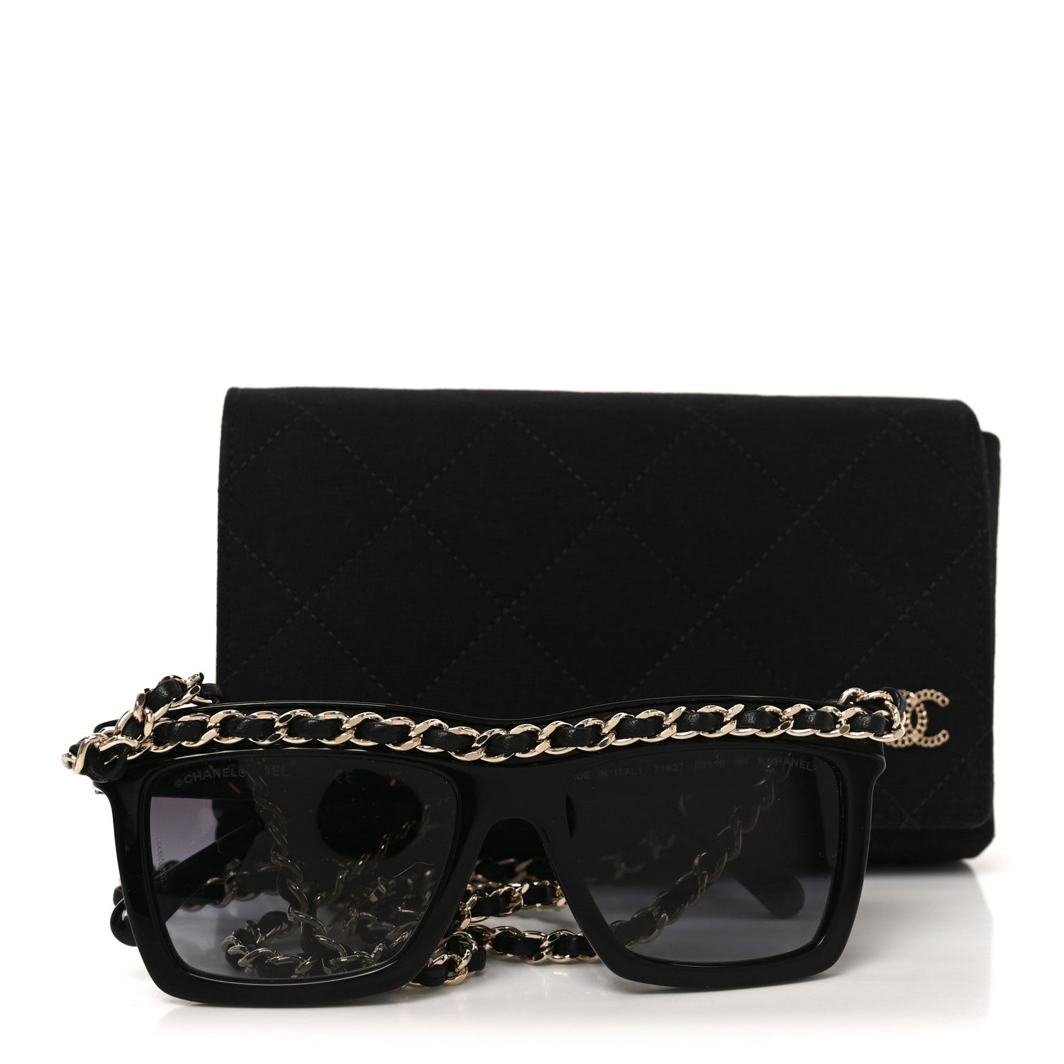 Acetate Metal Calfskin Chain Rectangle Sunglasses 71627 Black
