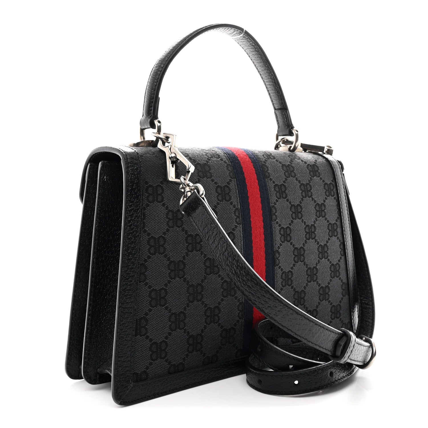 X BALENCIAGA BB Supreme Monogram Web Small Top Handle Bag Black