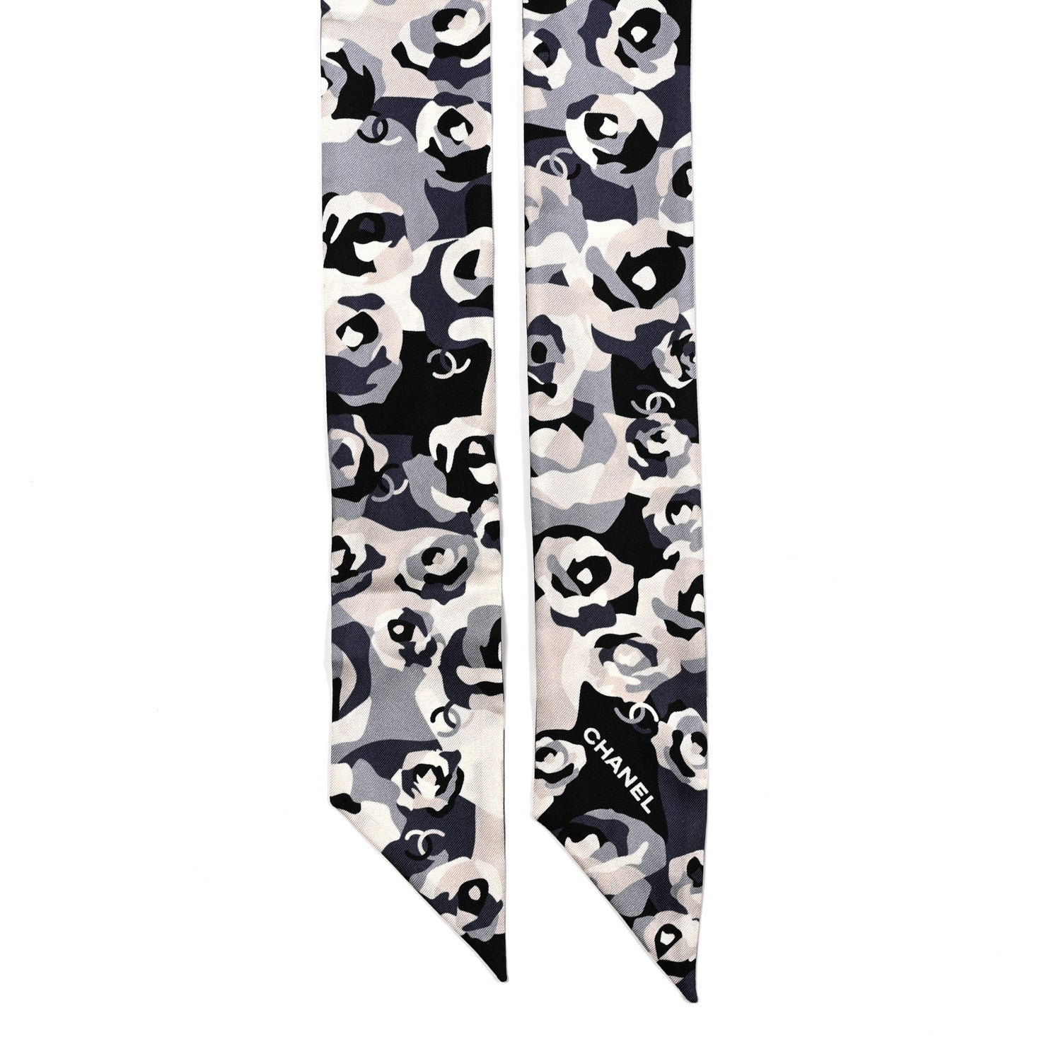 Silk CC Slim Bandeau Scarf Grey Blue Black