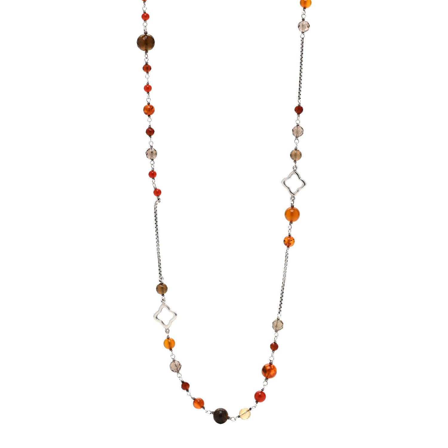 Sterling Silver Amber Citrine Smokey Quartz Carnelian Bead Elements Chain Necklace