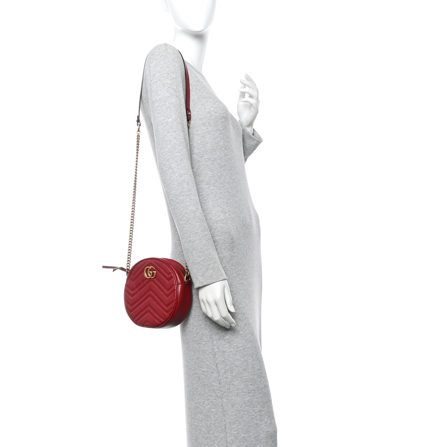Glazed Calfskin Matelasse Heart Mini GG Marmont Round Shoulder Bag Romantic Cerise