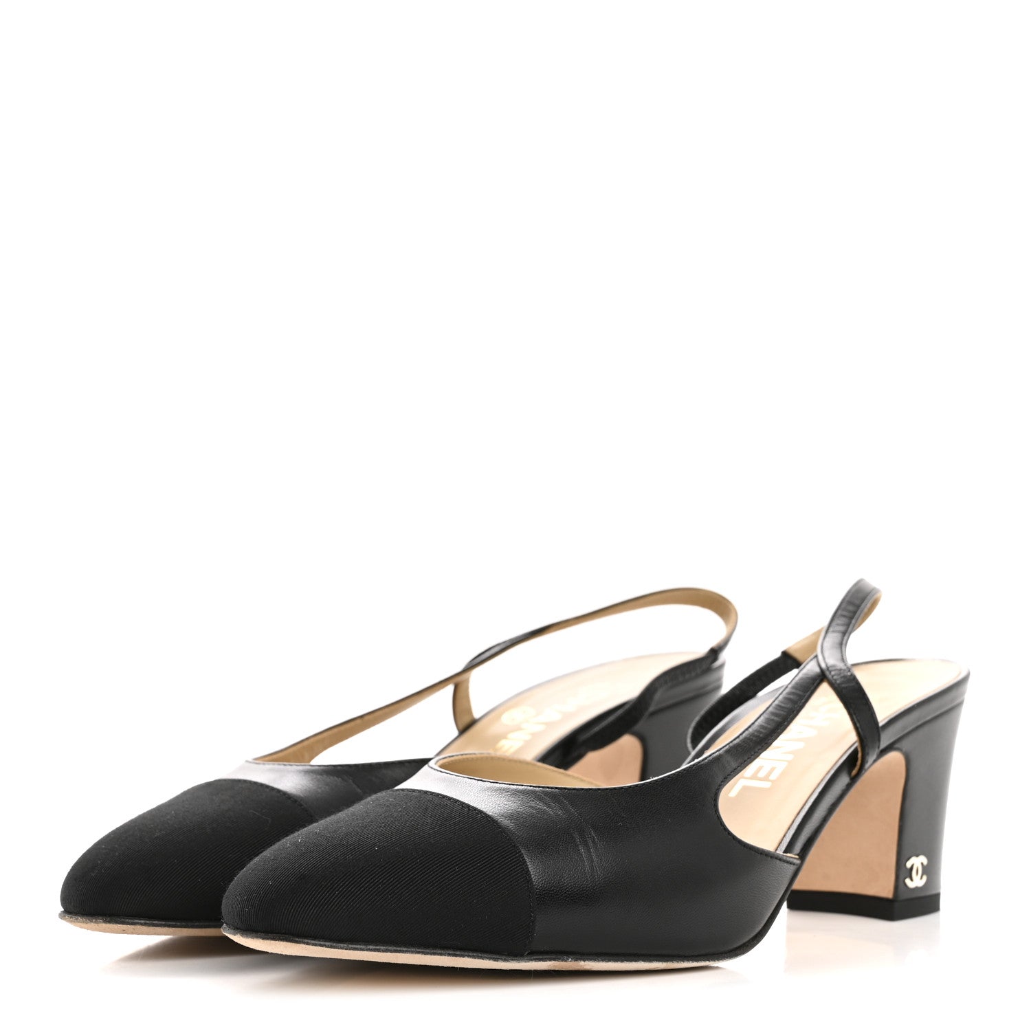 Goatskin Grosgrain Cap Toe CC Slingback Pumps 38.5 Black