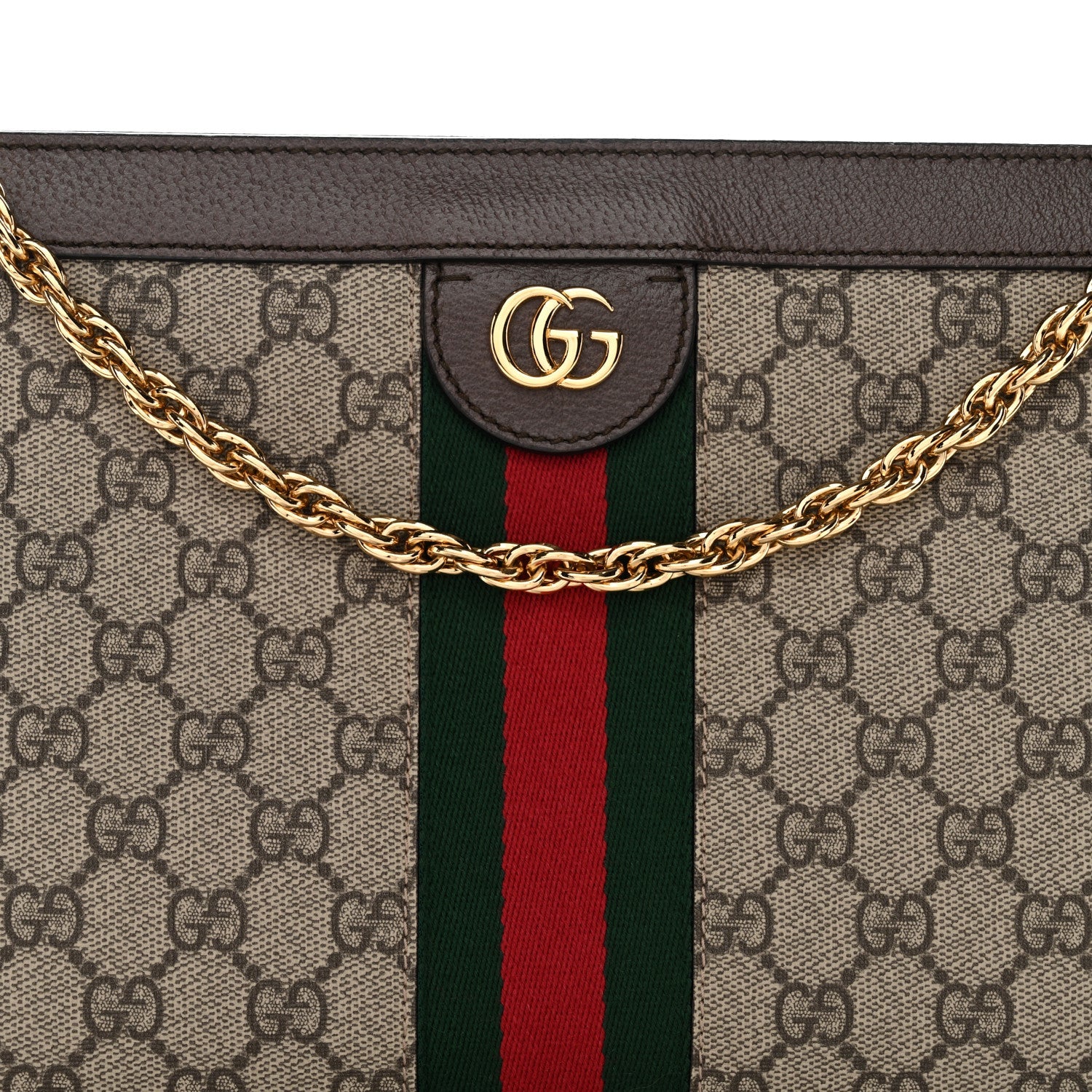 GG Supreme Monogram Web Medium Ophidia Chain Shoulder Bag Brown