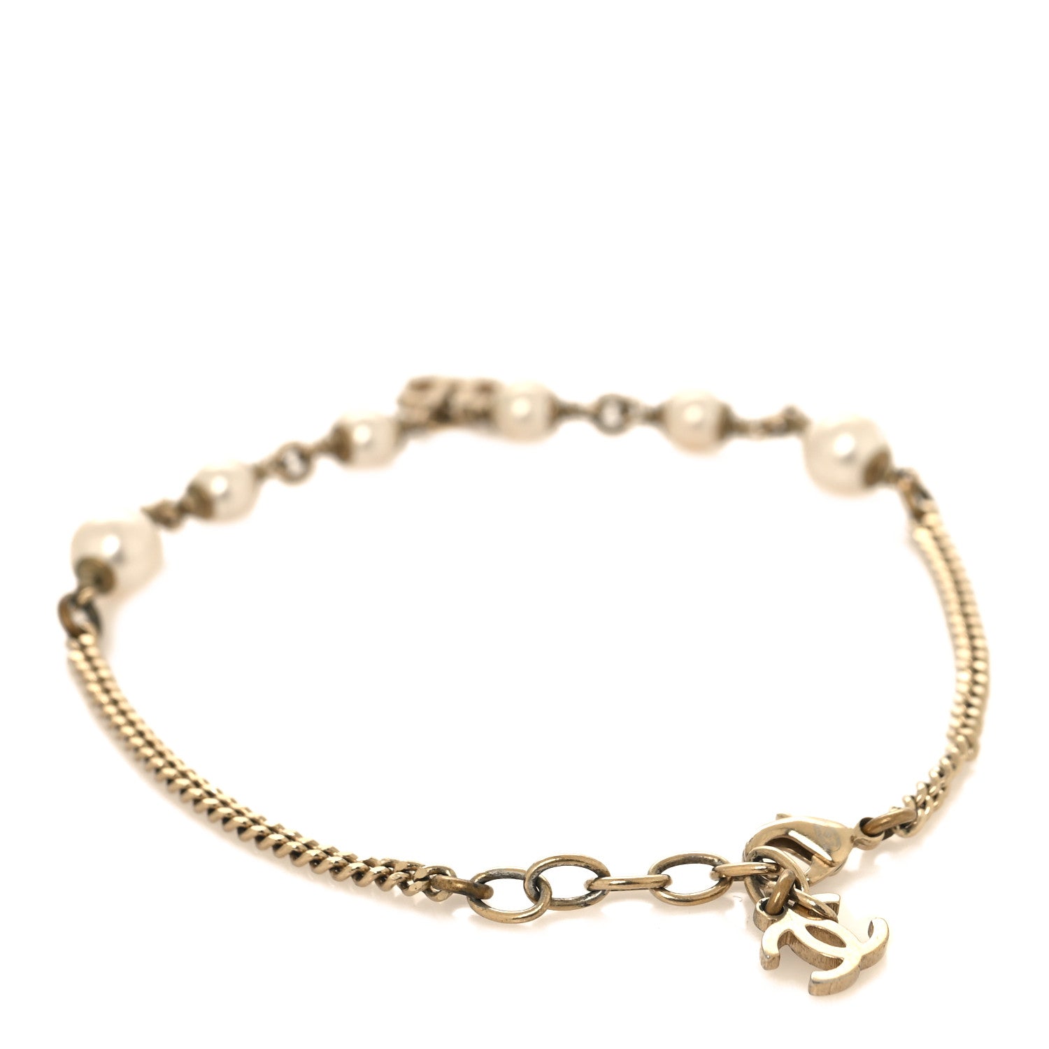 Pearl CC Chain Anklet Gold Pearly White