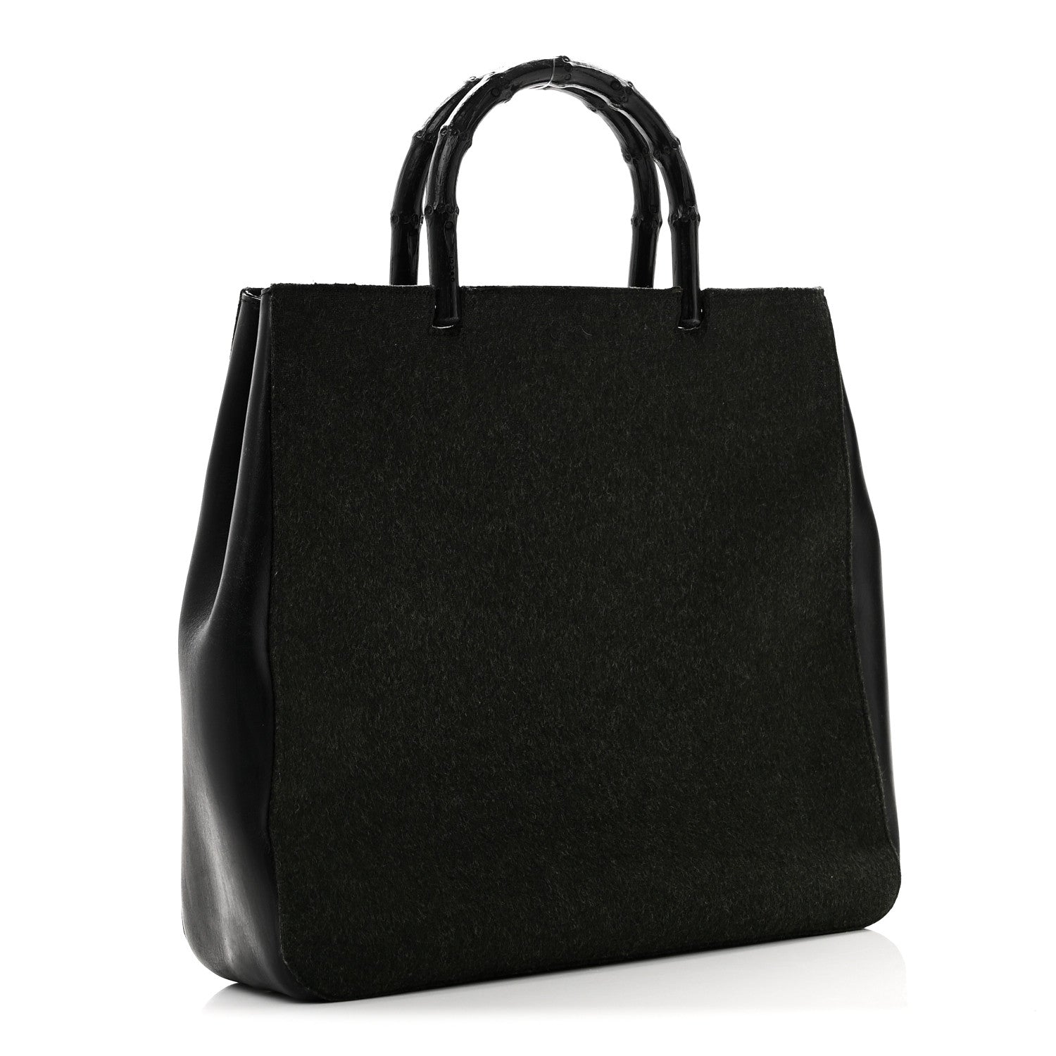 Wool Calfskin Bamboo Handle Bag Green Black