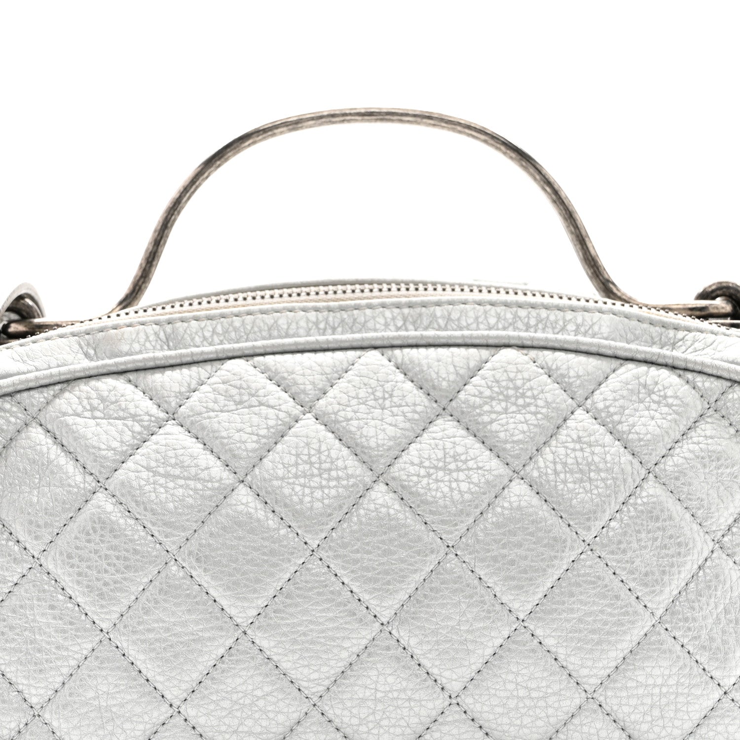 Metallic Calfskin Quilted Mini Bowling Bag Silver