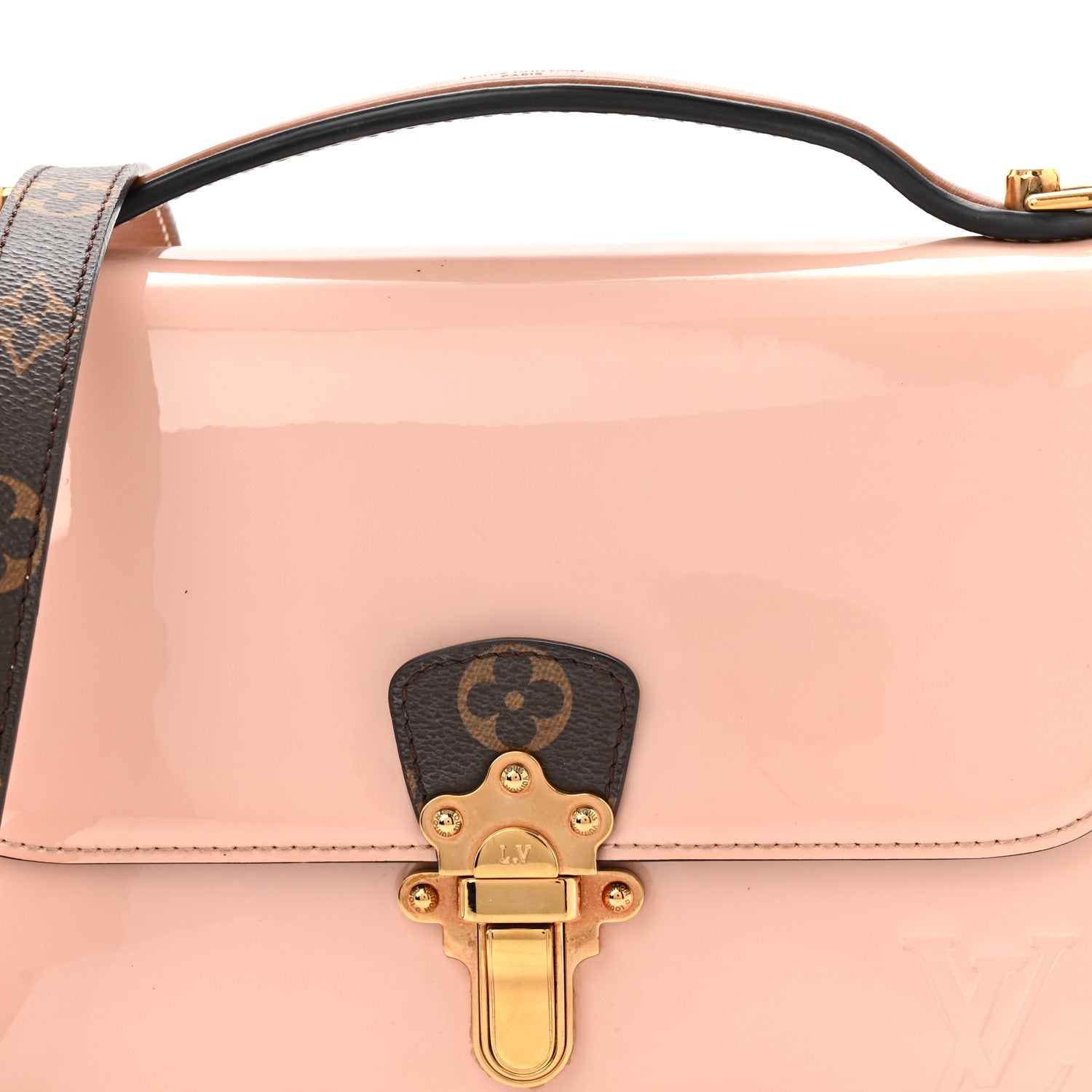 Patent Calfskin Monogram Cherrywood BB Rose Ballerine