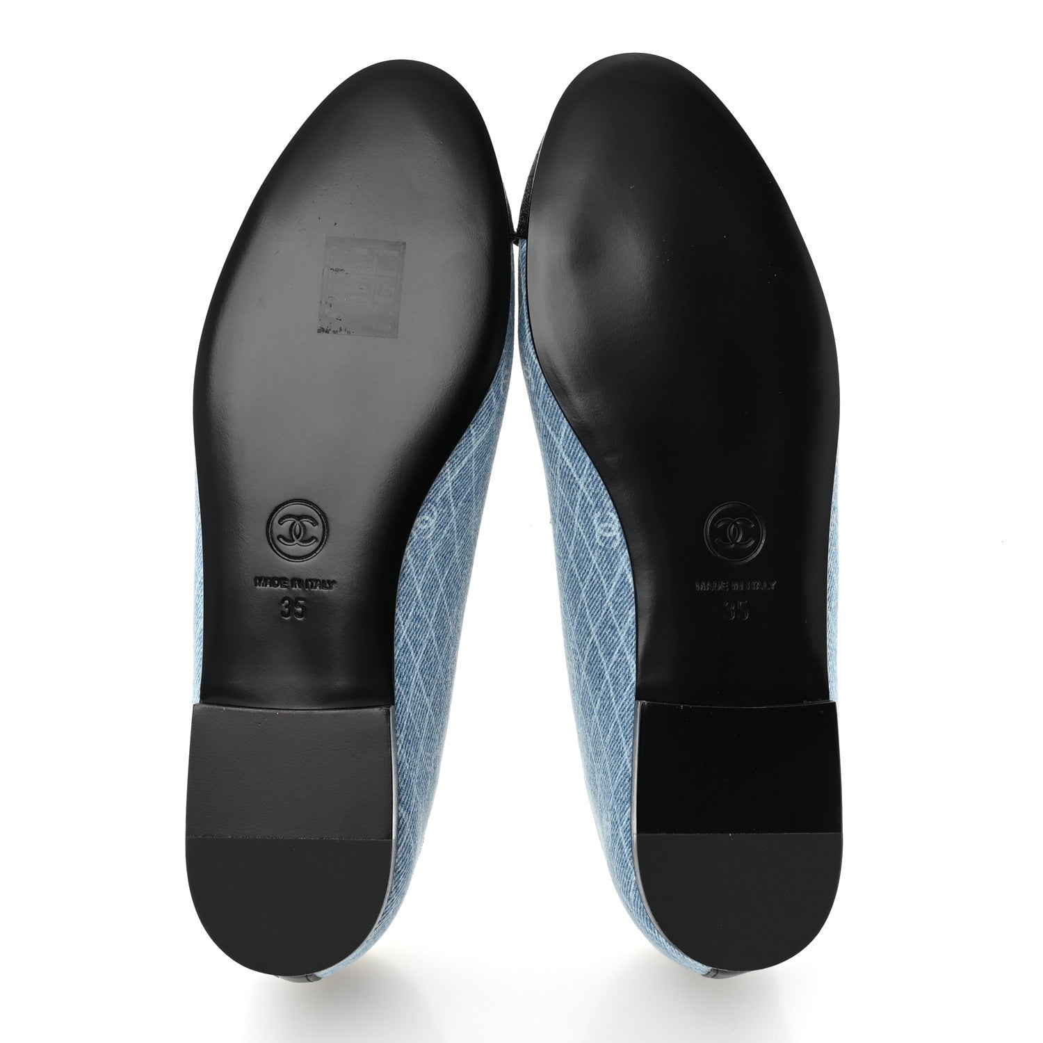 Denim Printed Quilt CC Cap Toe Ballerina Flats 35 Light Blue Dark Grey