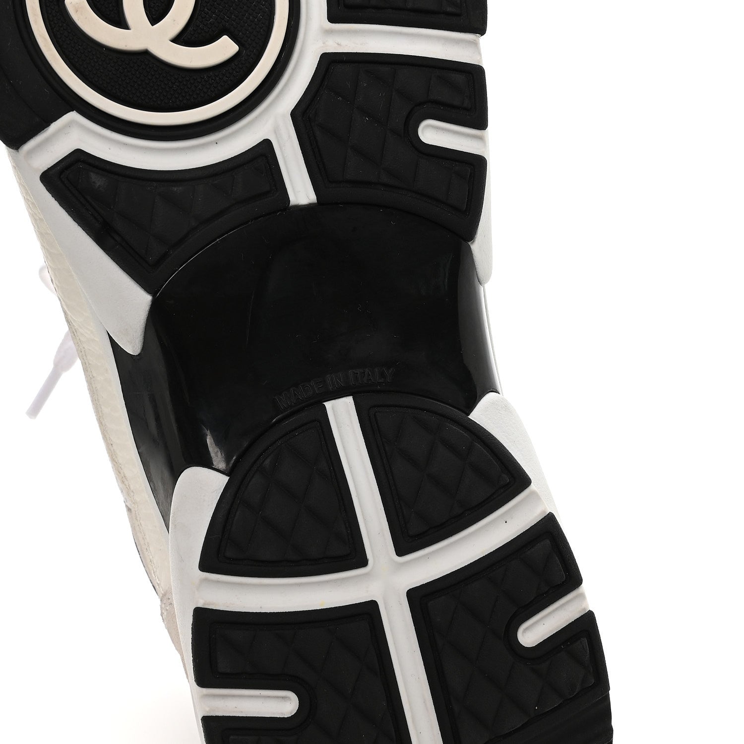 Mesh Suede Calfskin Grained Calfskin Womens CC Sneakers 38.5 White Black