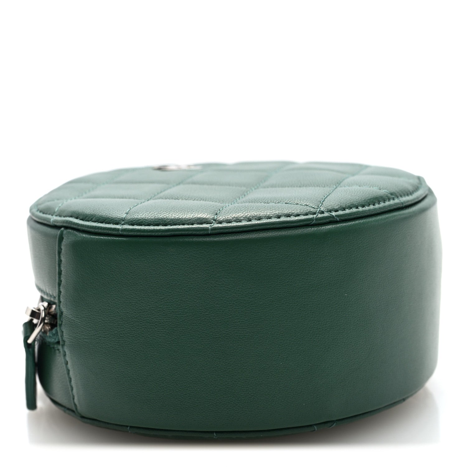 Lambskin Quilted Round Clutch With Chain Green