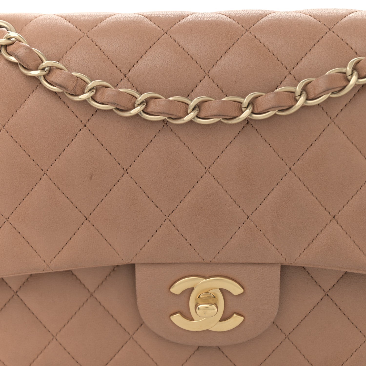 Lambskin Quilted Medium Double Flap Brown