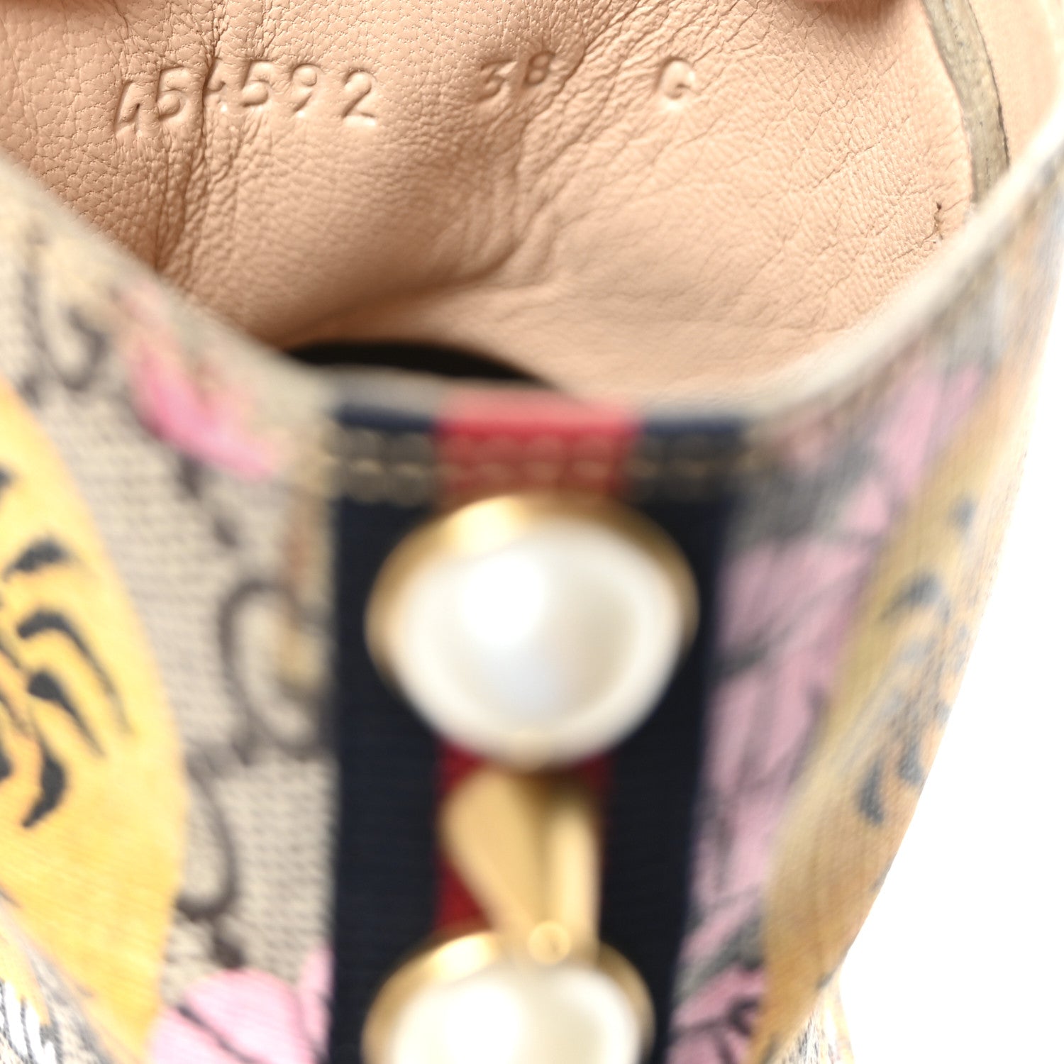 GG Supreme Monogram Bengal Pearl Womens High Top Sneakers 38 Beige Pink