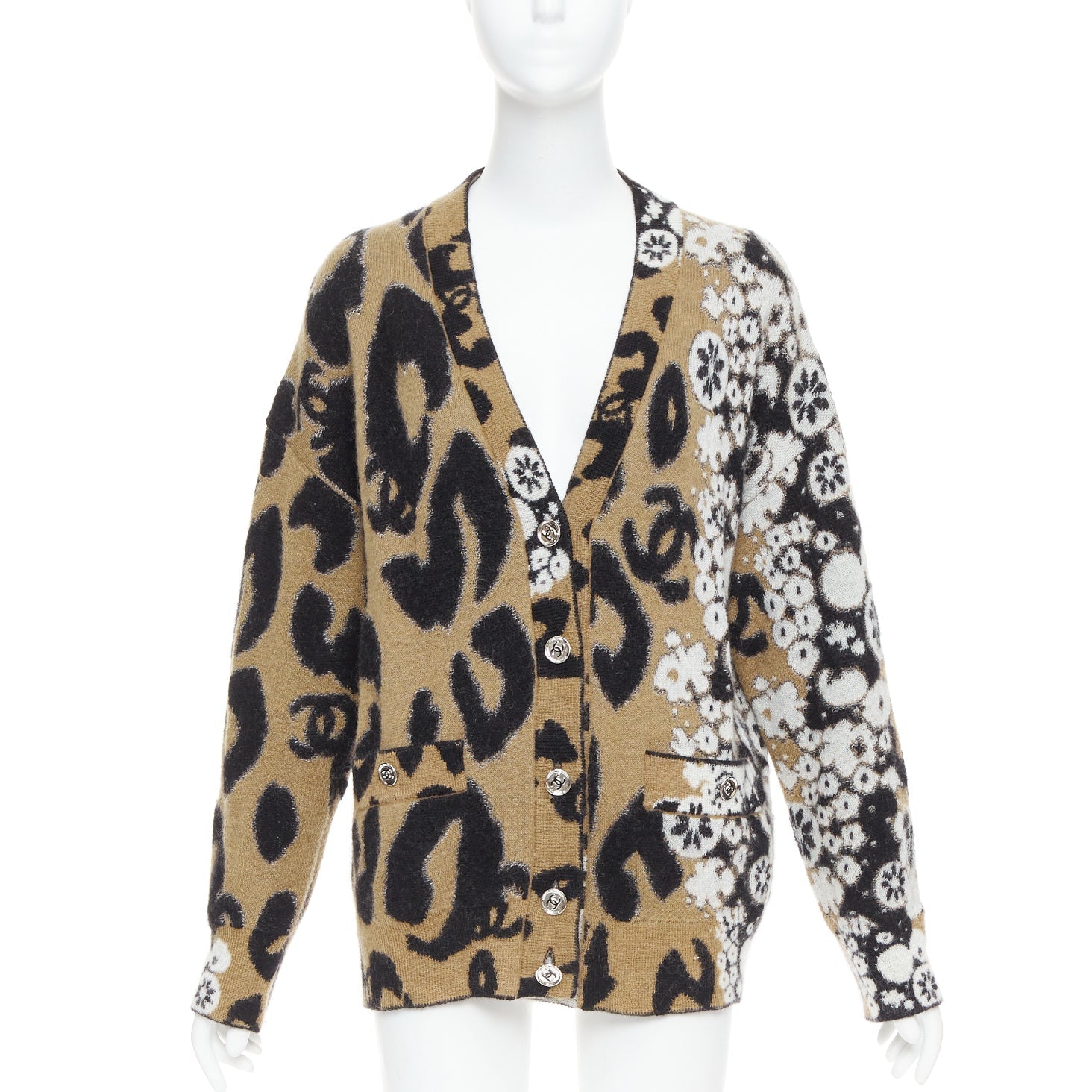 Women's Chanel A23 Runway CC logo cashmere mohair cardigan