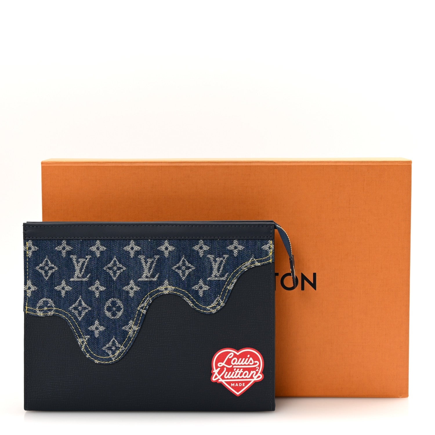 X NIGO Taurillon Monogram Denim Drip Pochette Voyage MM Blue