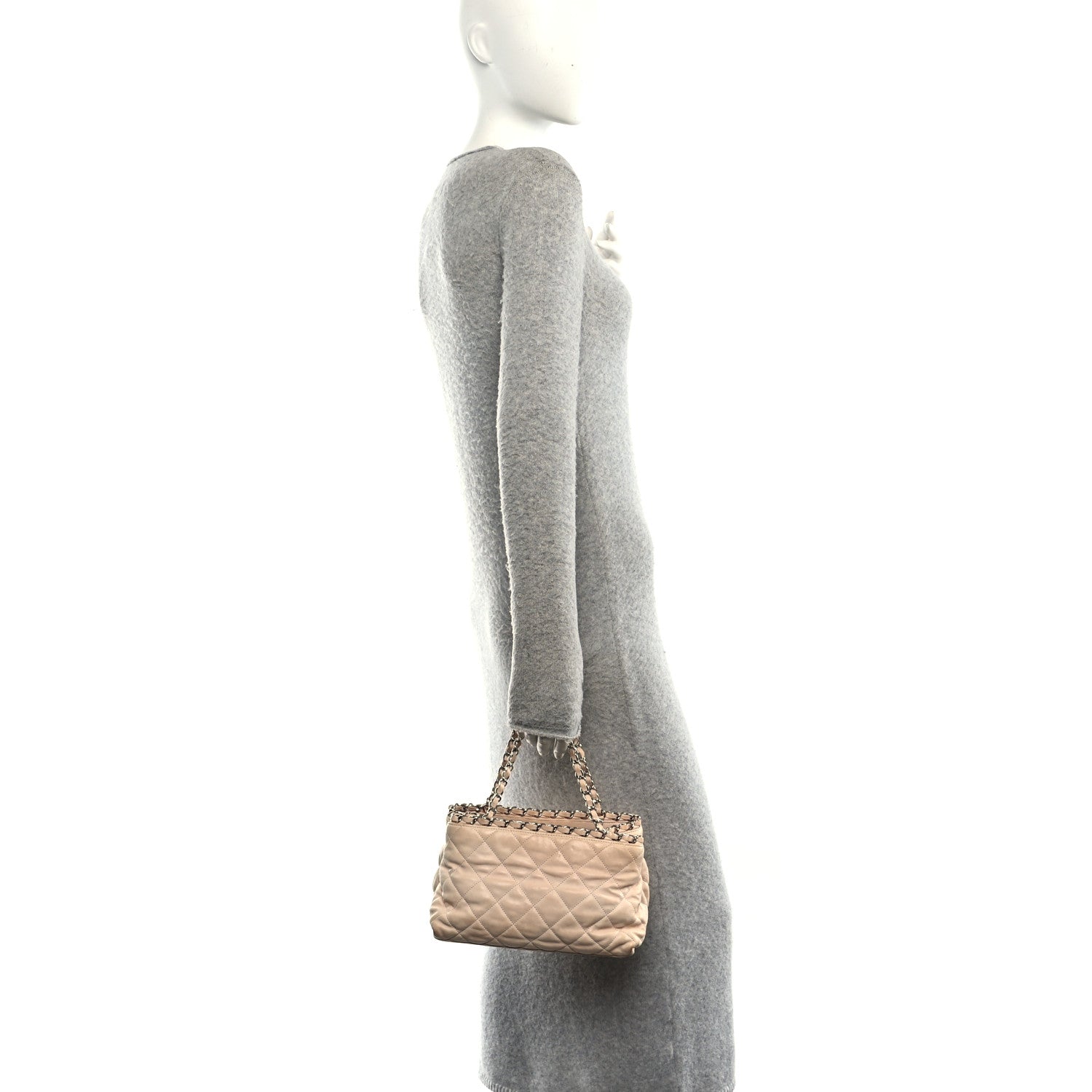 Lambskin Quilted Mini Chain Me Tote Light Beige