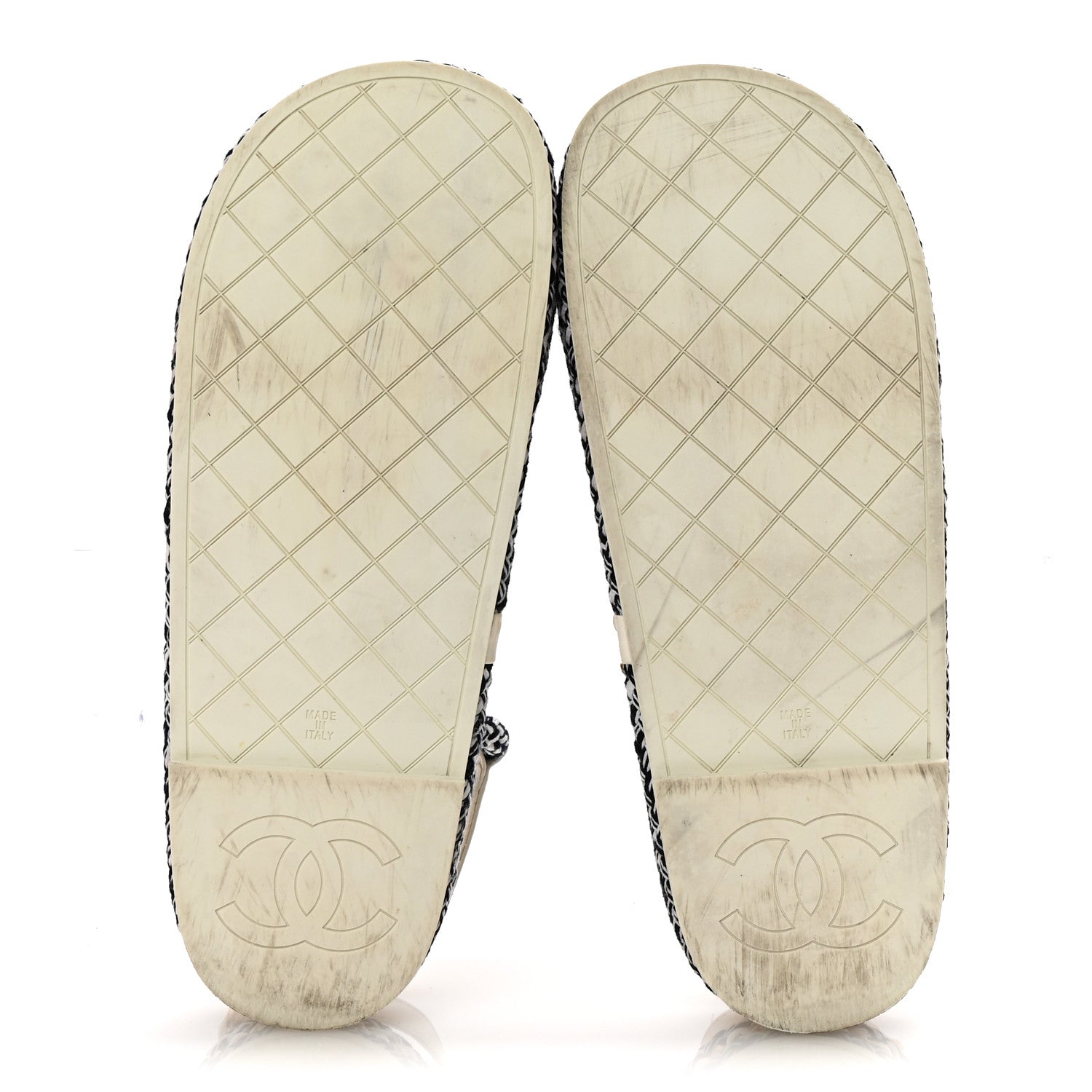 Cord Lambskin Quilted Logo Sandals 39 Navy Blue White