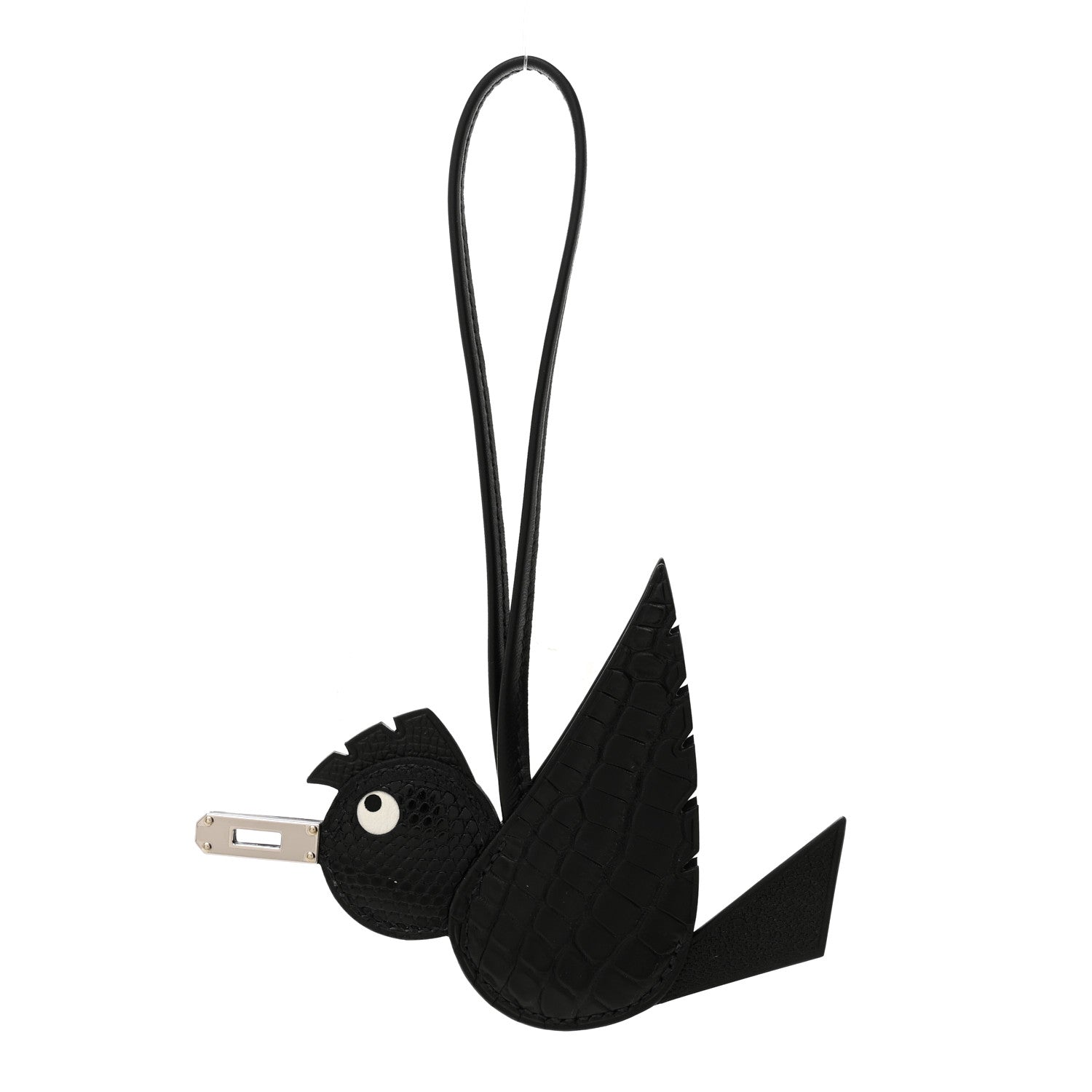 Epsom Chevre Mysore Swift Alligator Lizard Birdy Bag Charm Black