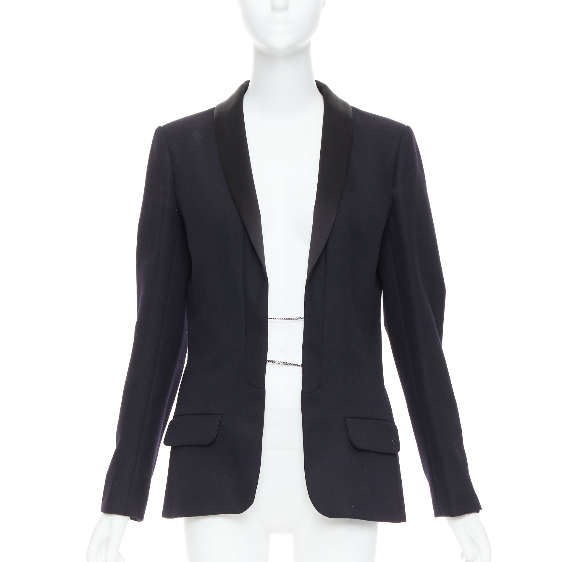 Women's Chanel black wool tuxedo blazer