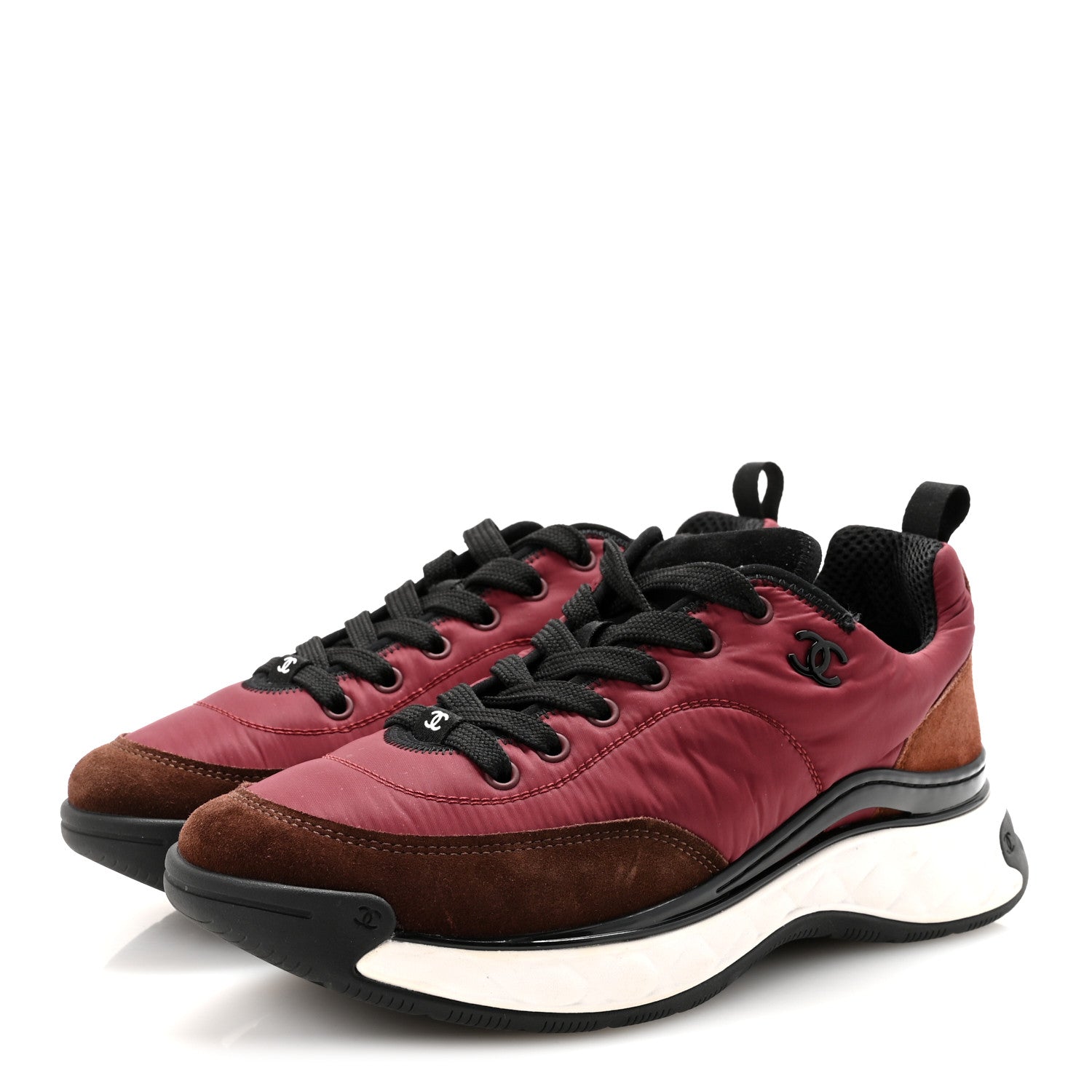 Nylon Suede Calfskin CC Sneakers 41 Burgundy Brown