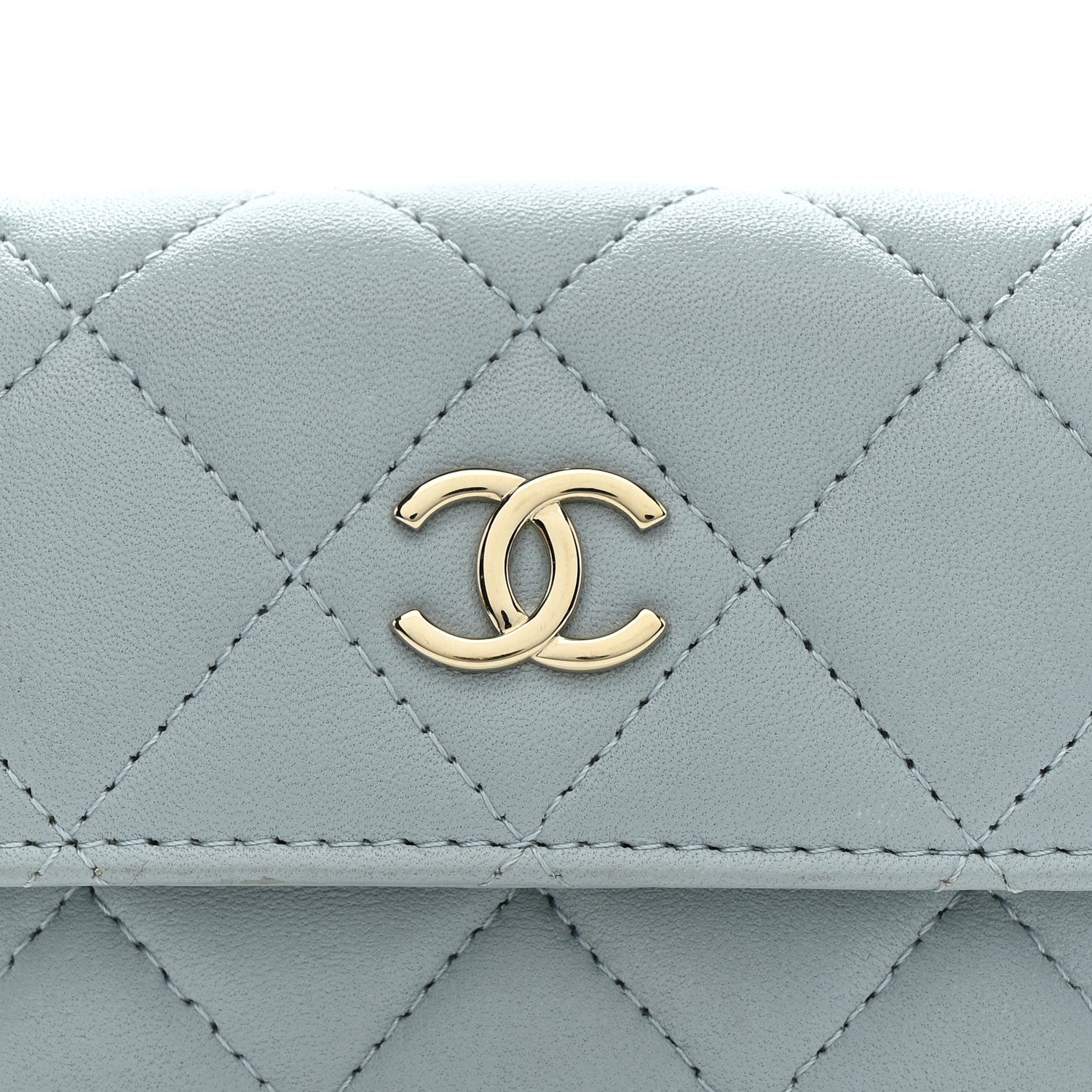 Lambskin Quilted Pearl Chain Belt Bag Light Blue