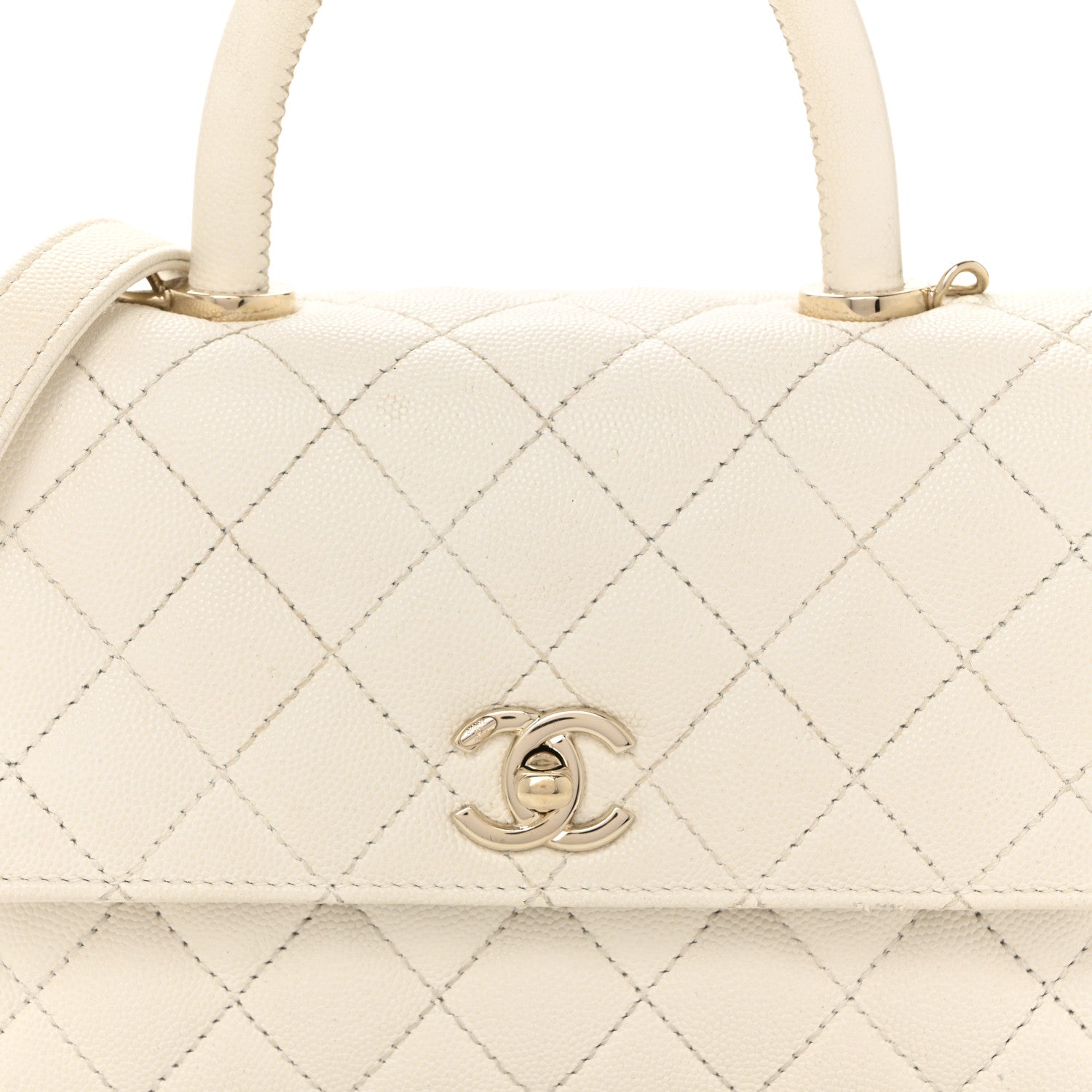 Caviar Quilted Mini Coco Handle Flap White