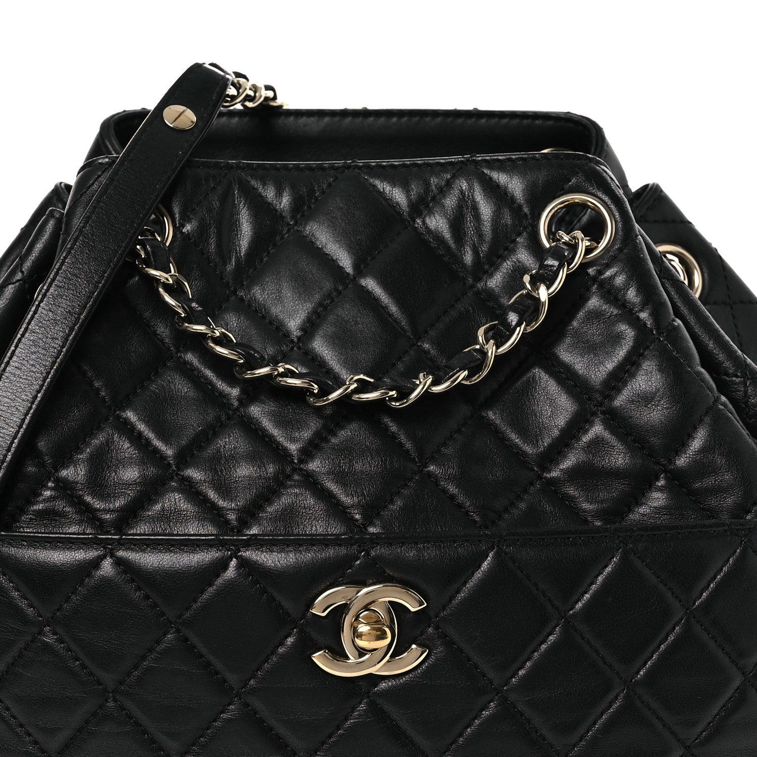 Lambskin Quilted Drawstring Bag Black
