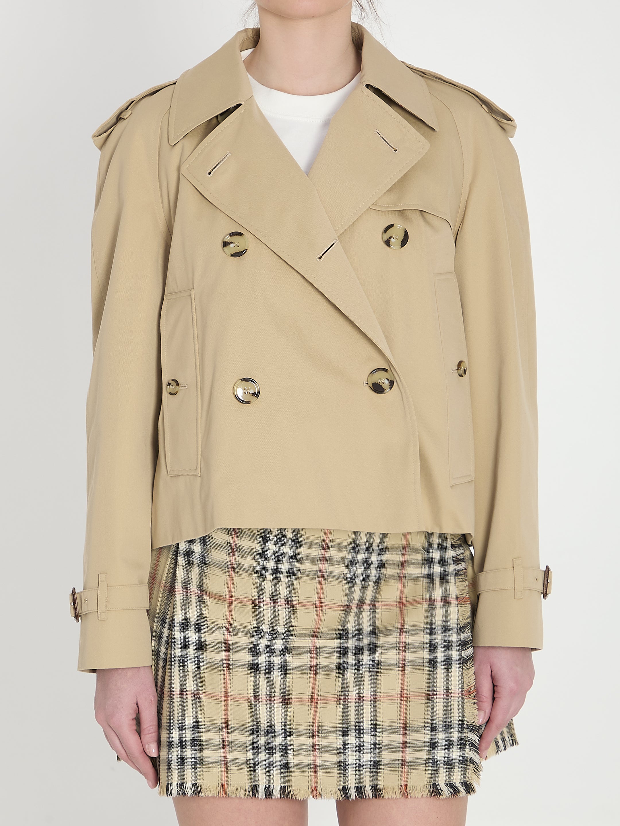 cropped trench jacket in gabardine