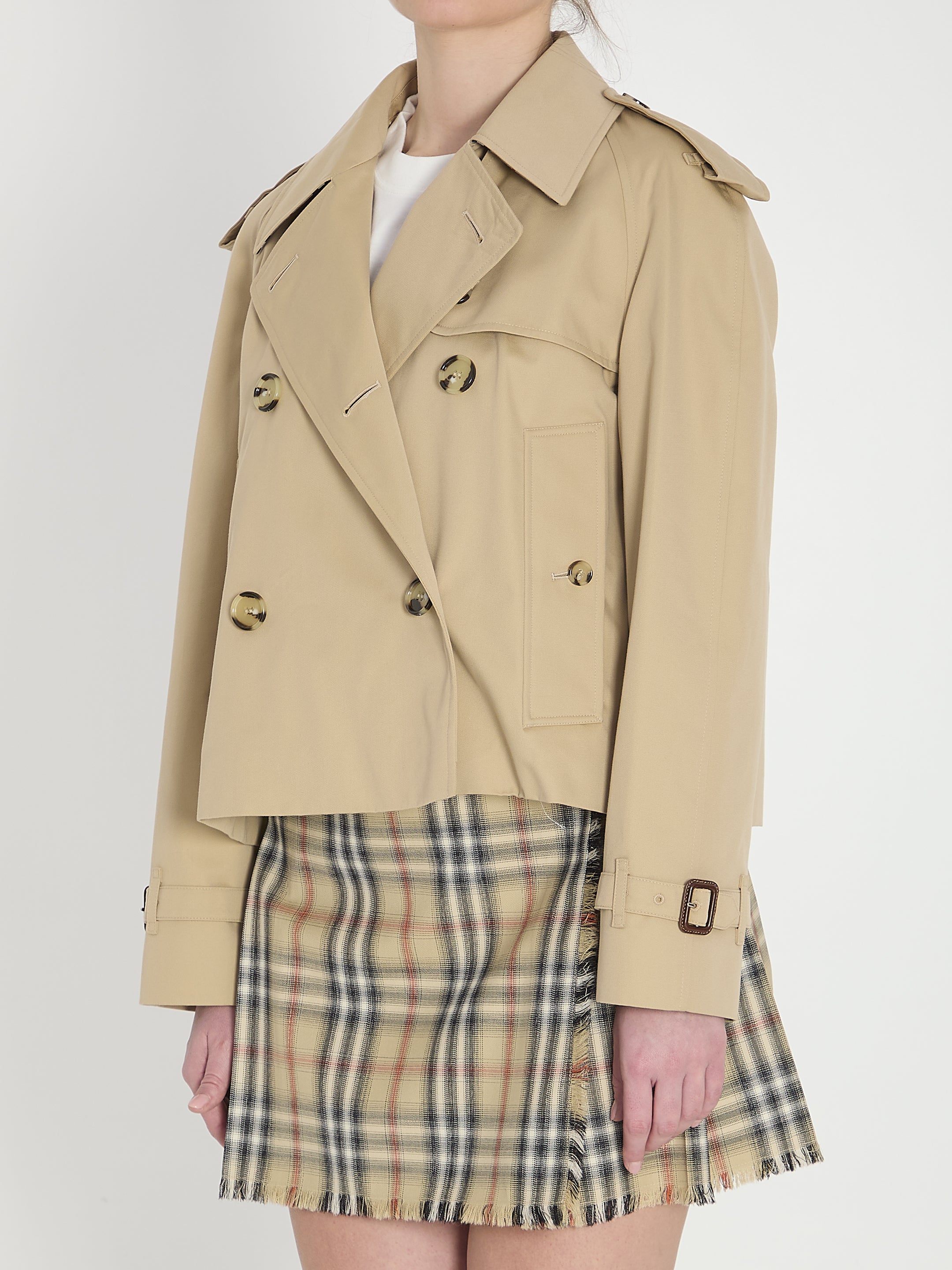 cropped trench jacket in gabardine