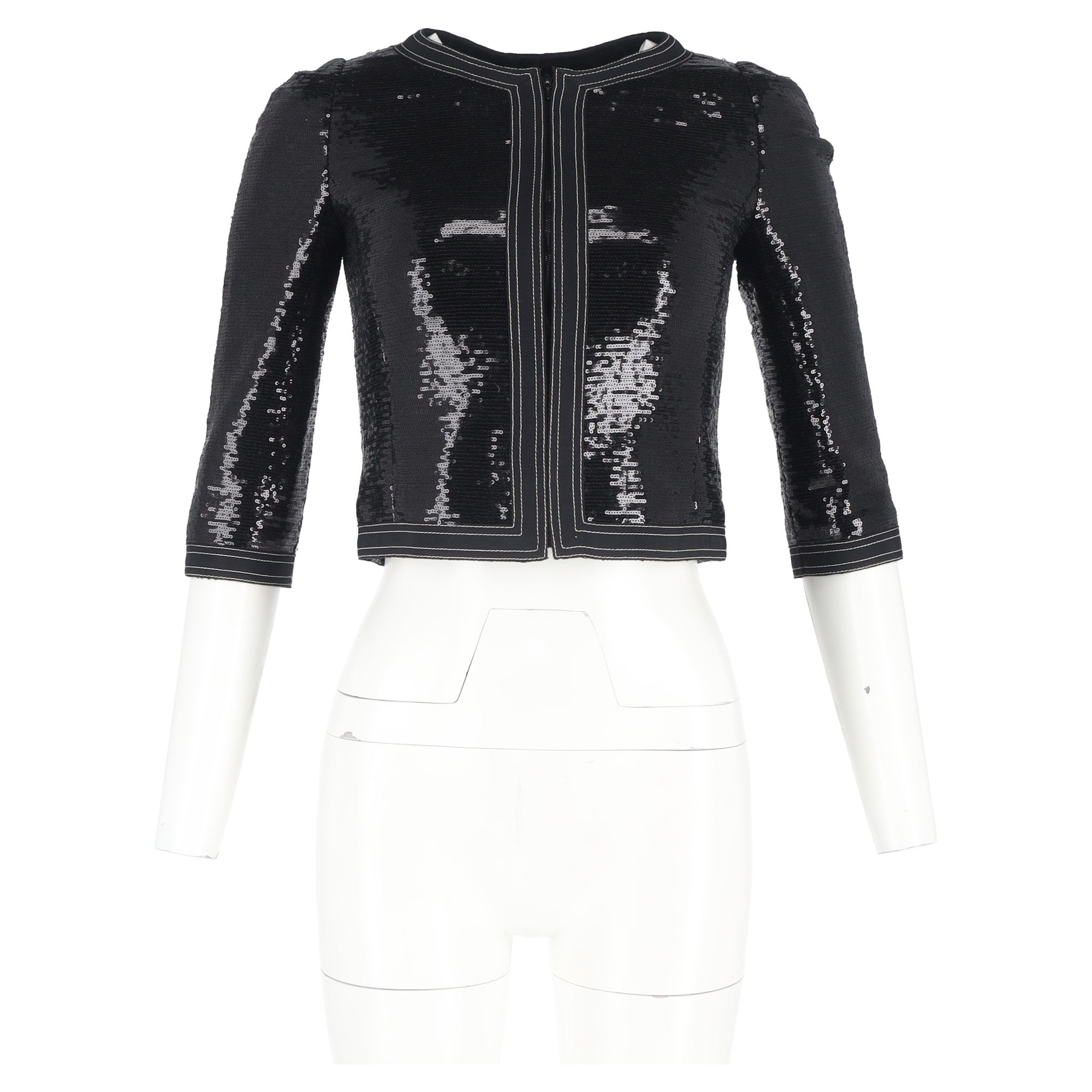 Women's Chanel Zipped Sequined Cropped Blazer in Black Polyester