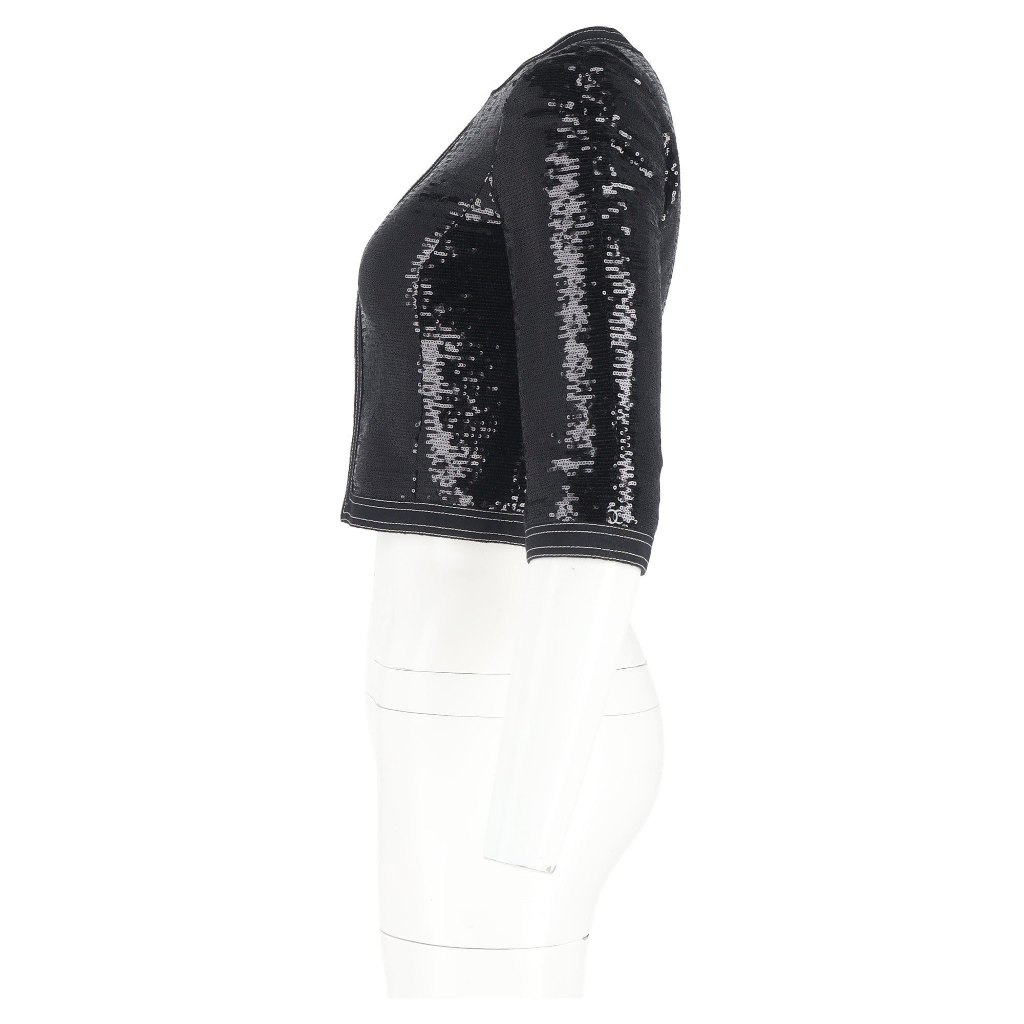 Women's Chanel Zipped Sequined Cropped Blazer in Black Polyester