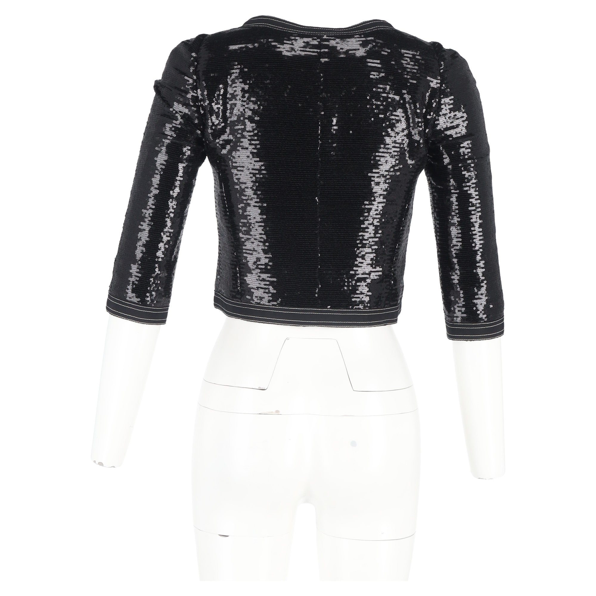 Women's Chanel Zipped Sequined Cropped Blazer in Black Polyester