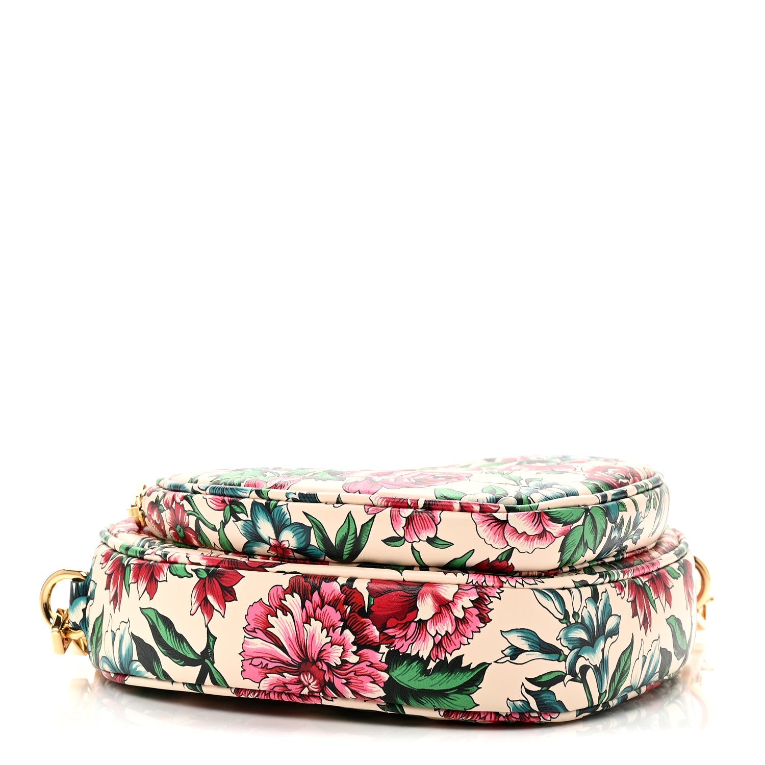 Calfskin Matelasse Diagonal Brit Roses Print Mini Interlocking G Heart Shoulder Bag  White Multicolor