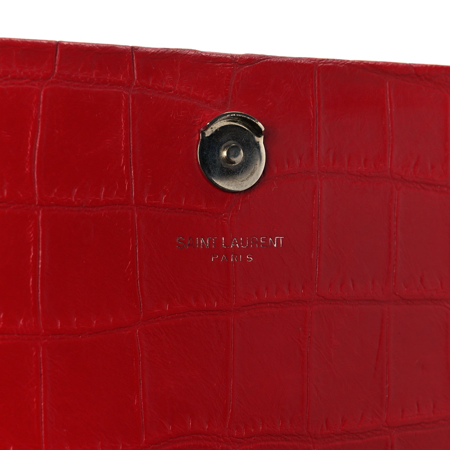 Calfskin Crocodile Embossed Medium Classic Monogram Kate Tassel Satchel New Red