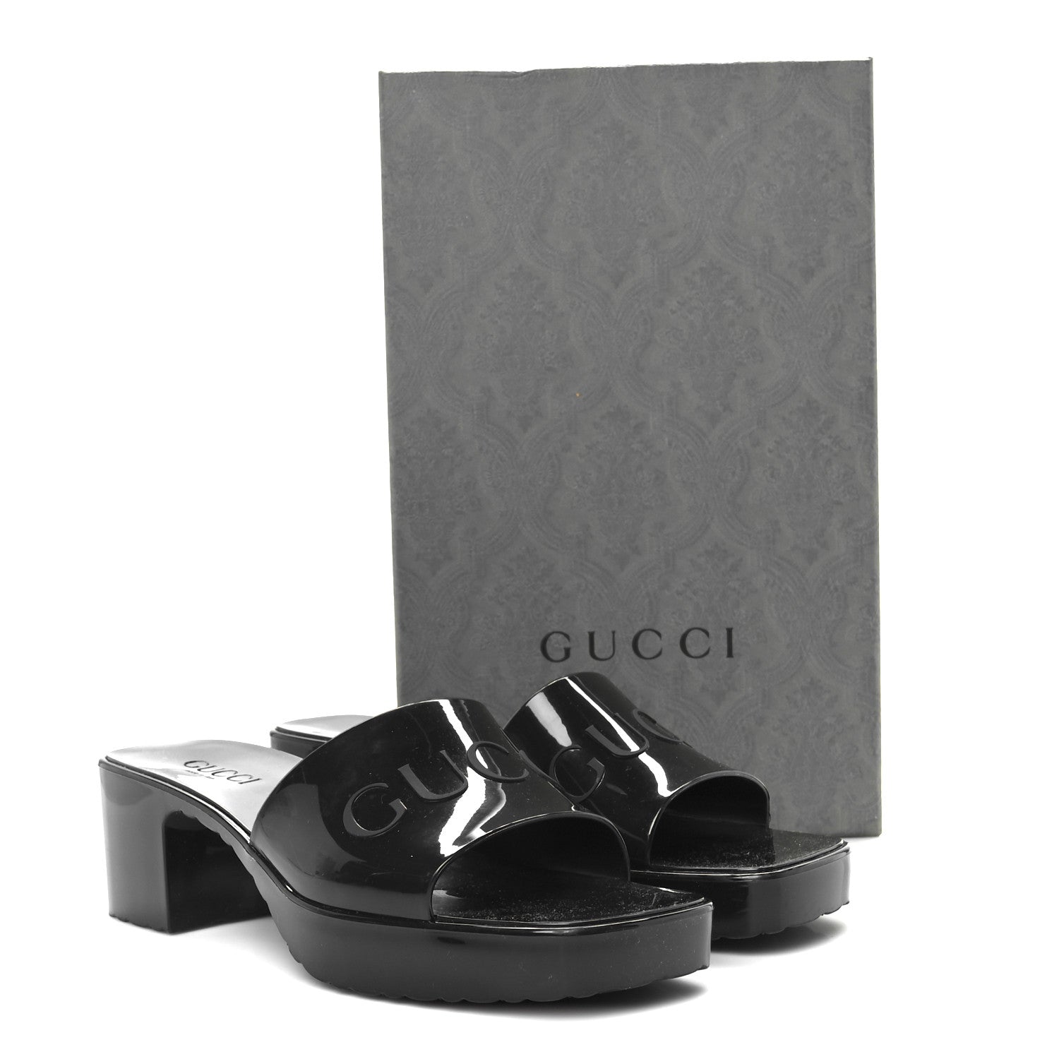 Rubber Gucci Logo Womens Platform 20/60mm Slide Sandals 38 Black