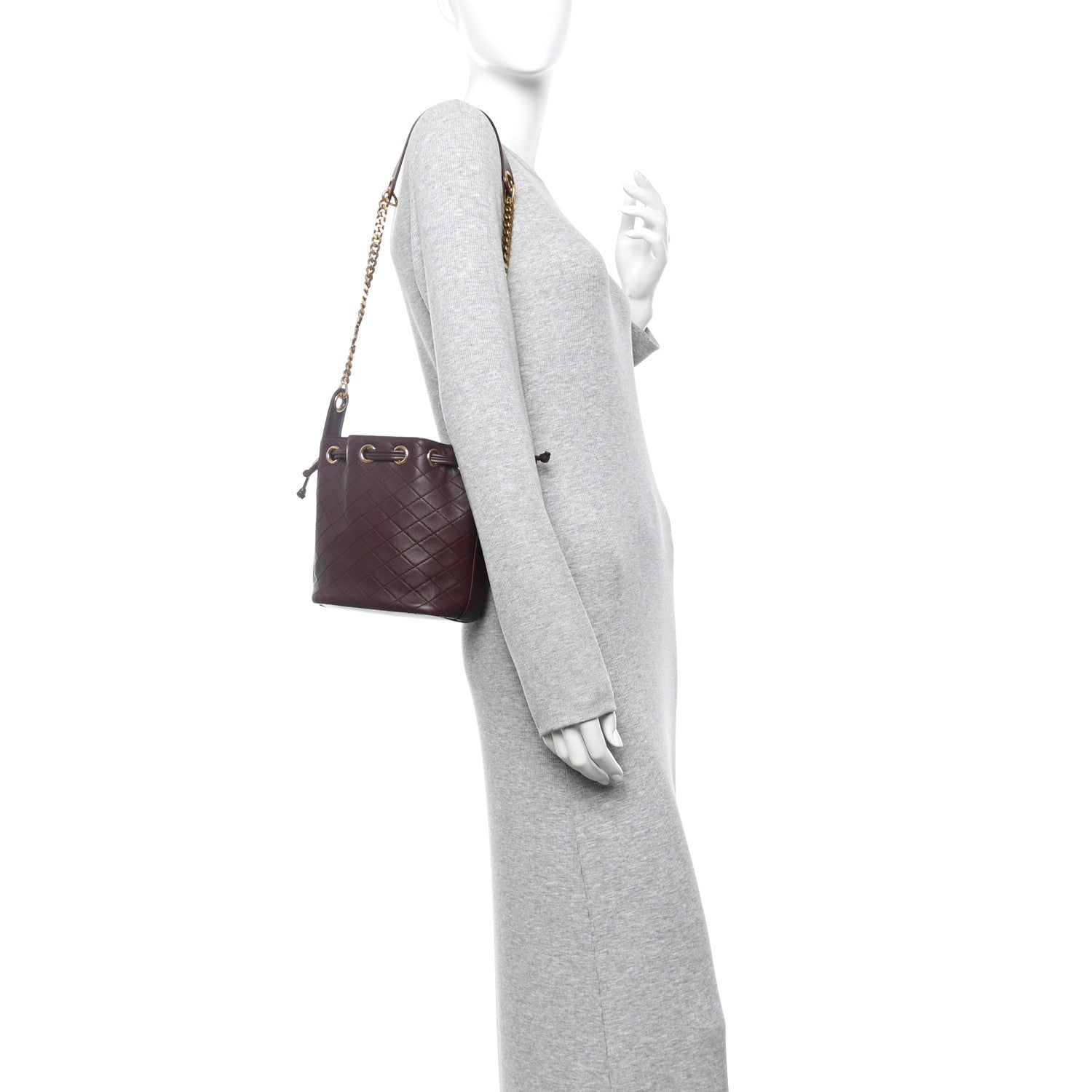 Lambskin Carre Quilted Cassandre Small Bucket Bag Hot Wine