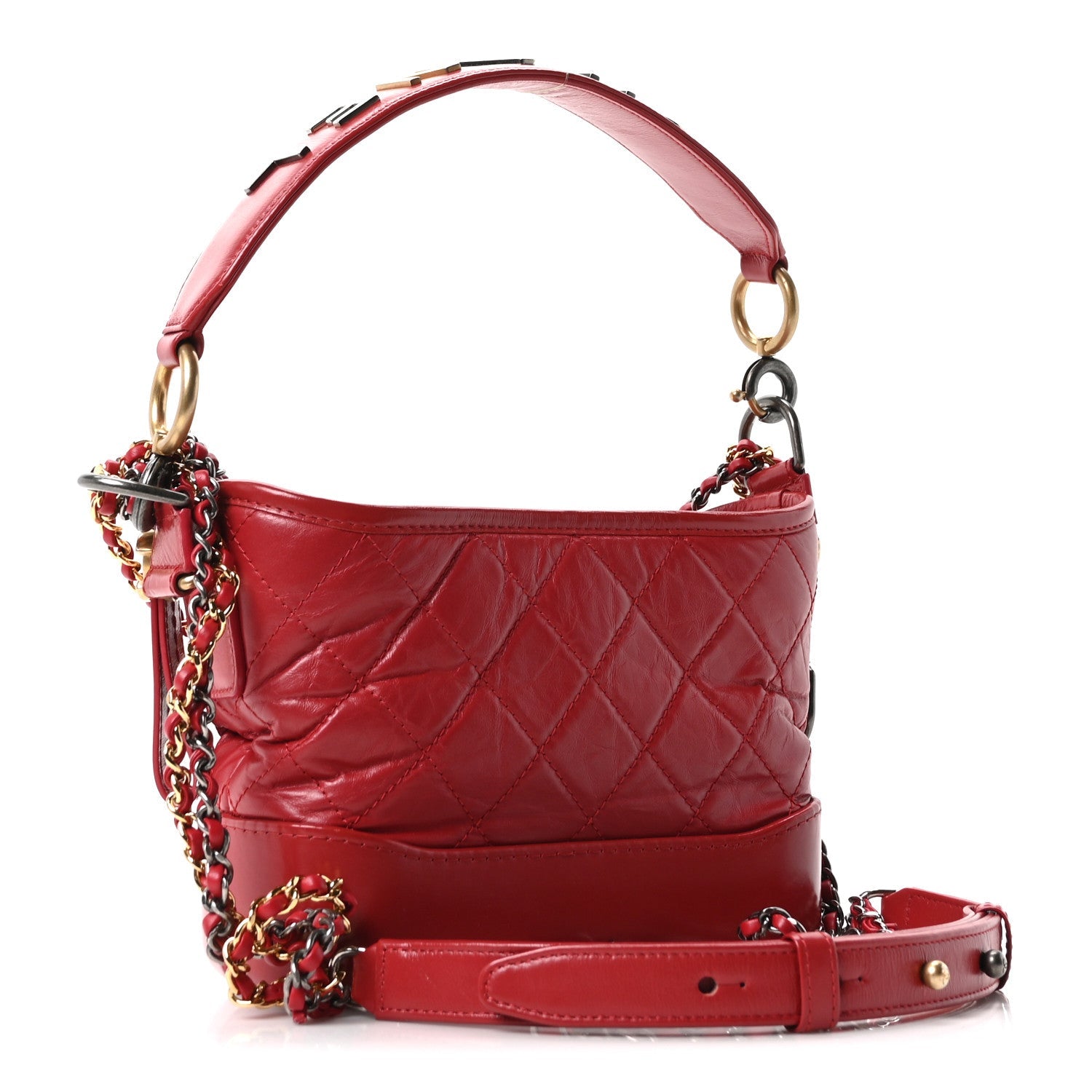 Aged Calfskin Quilted Small Gabrielle Logo Hobo Red