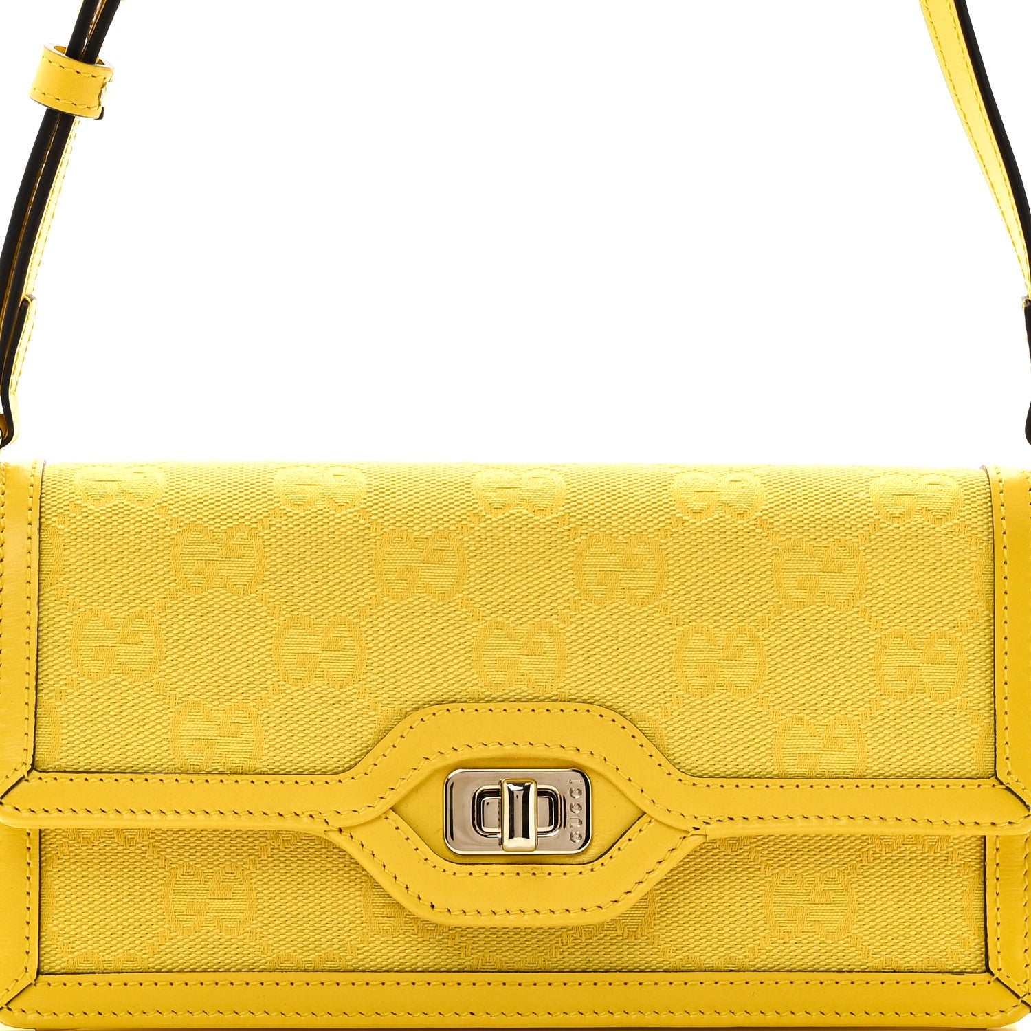 GG Monogram Textured Dollar Calfskin Mini Luce Shoulder Bag Yellow